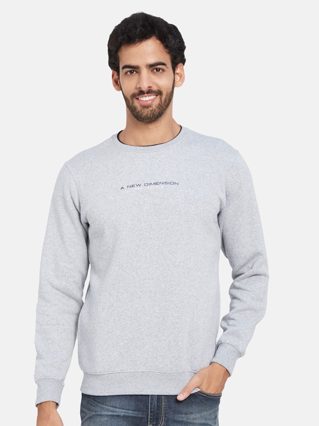 

Octave Typography Printed Fleece Pullover, Grey
