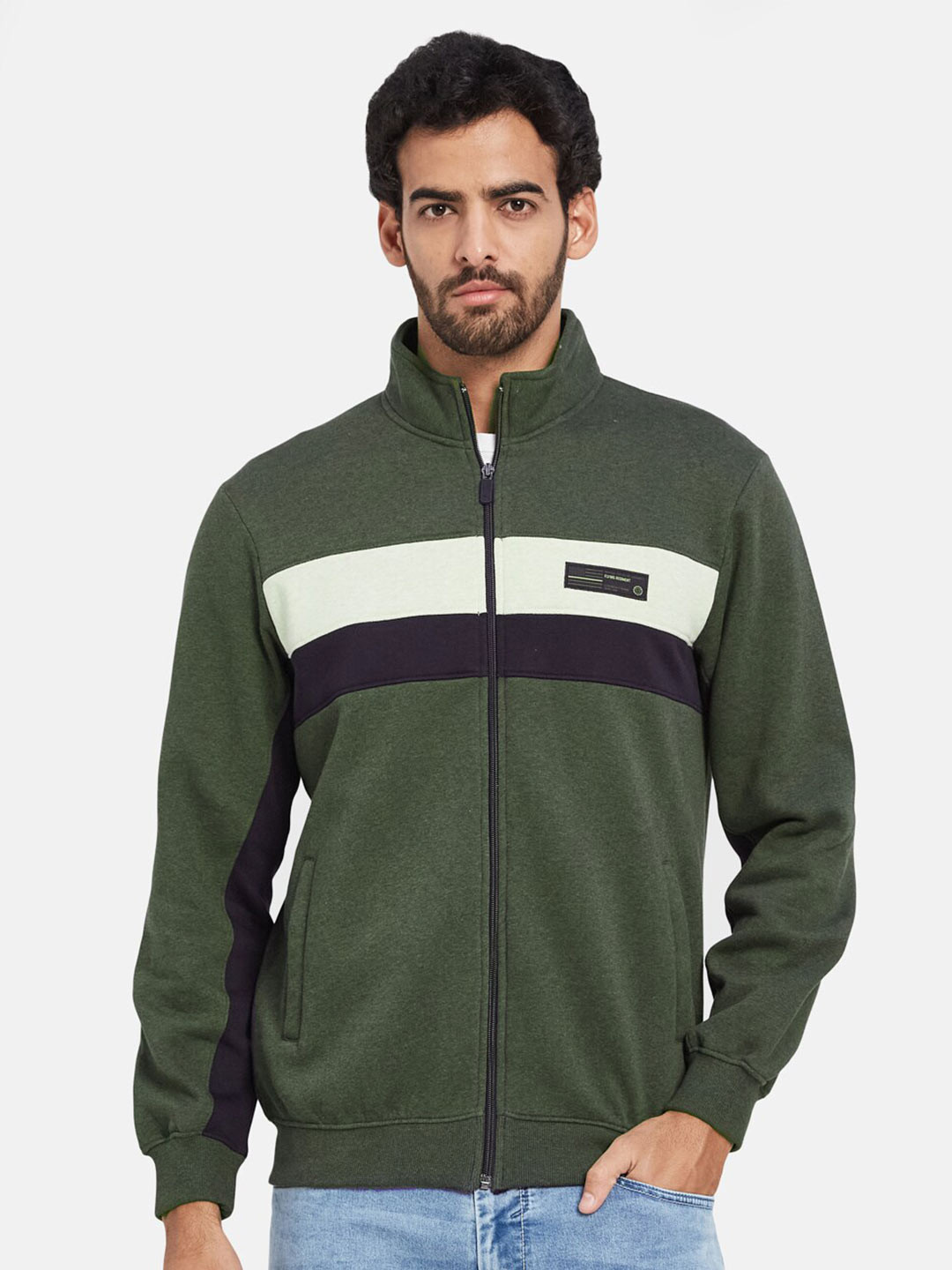 

Octave Mock Collar Fleece Front Open Sweatshirt, Olive