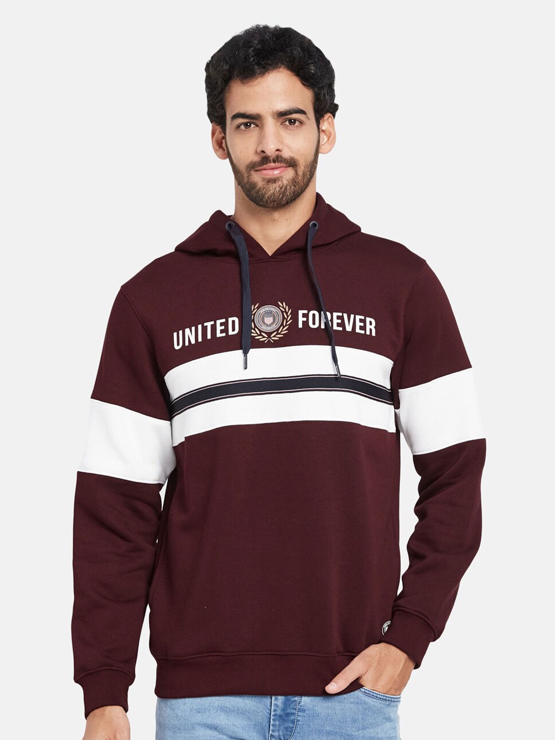 

Octave Striped Fleece Hooded Pullover Sweatshirt, Maroon