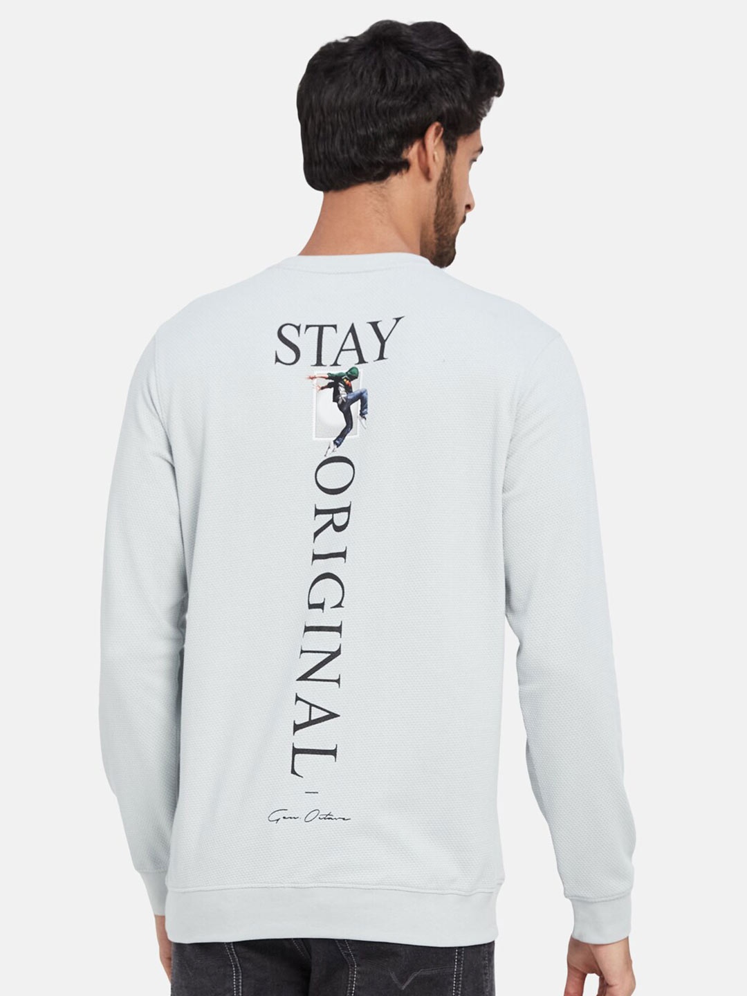 

Octave Typography Printed Fleece Pullover Sweatshirt, Grey