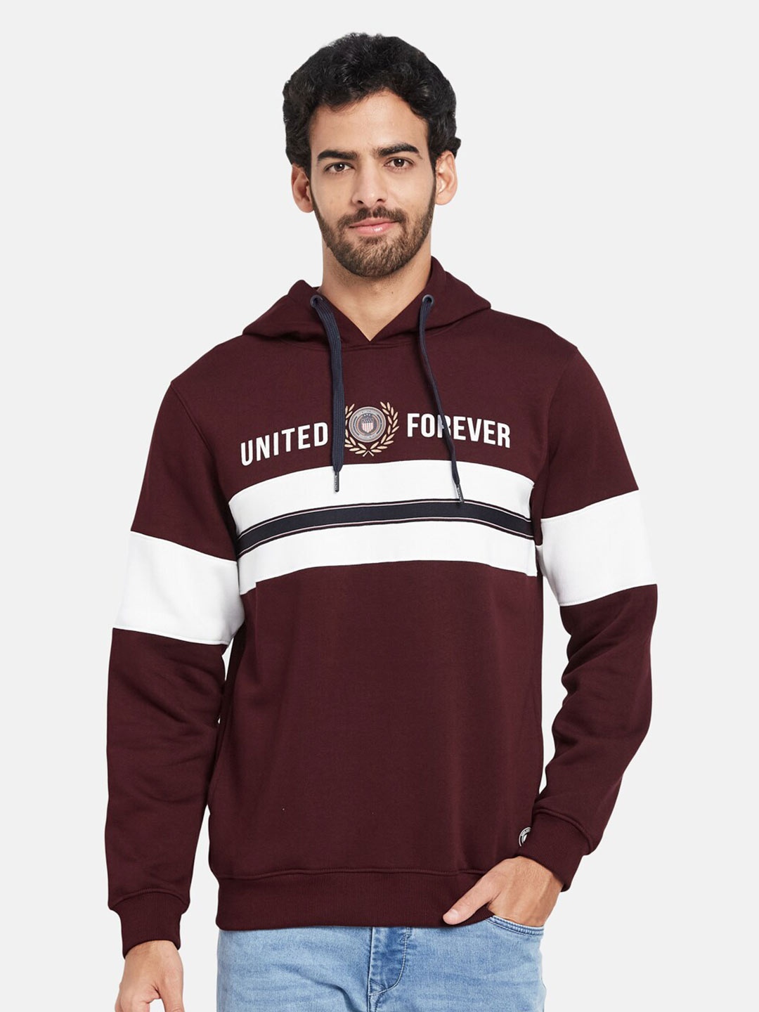 

Octave Striped Long Sleeves Fleece Hood Pullover Sweatshirt, Maroon