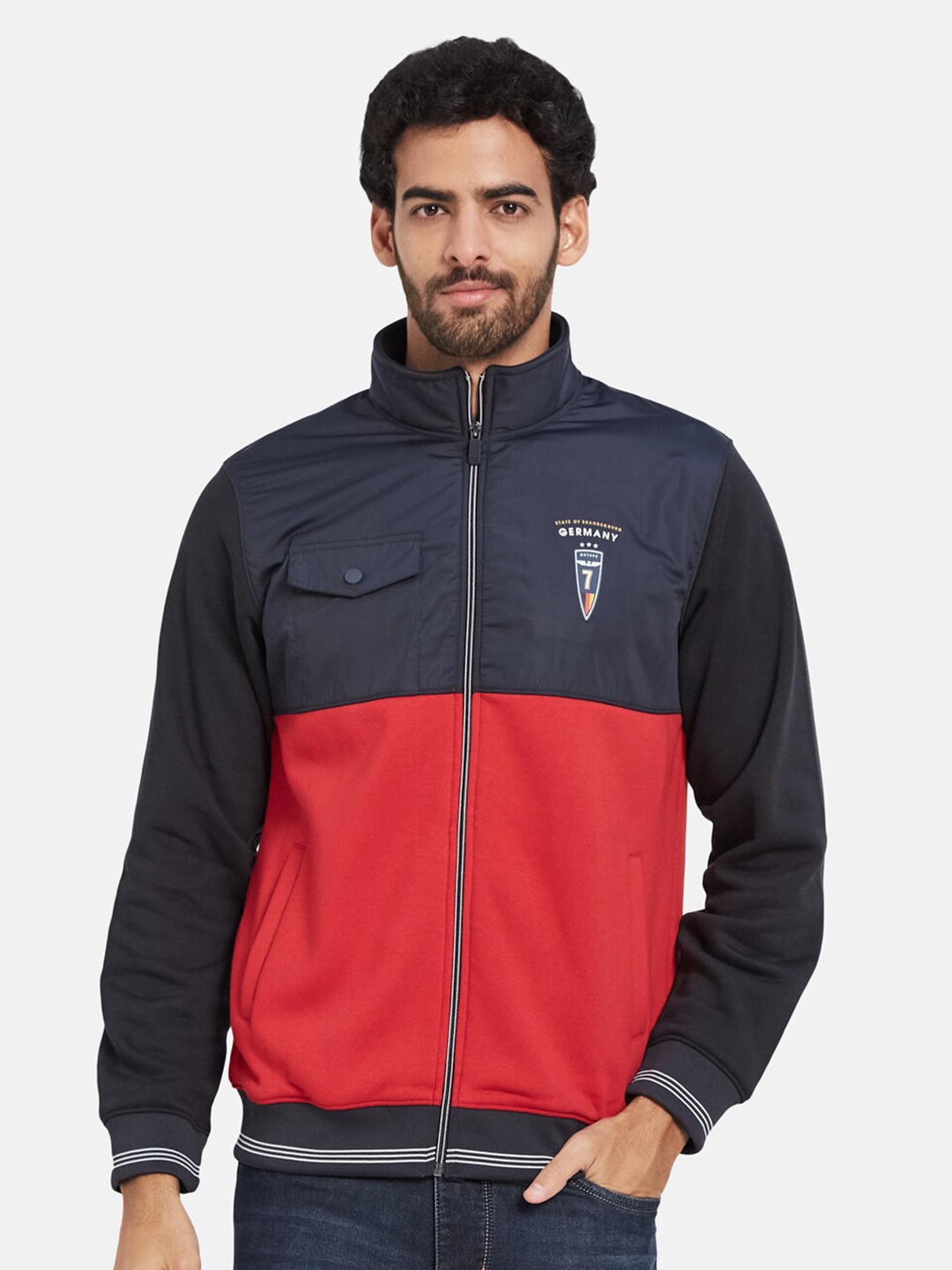 

Octave Colourblocked Mock Collar Fleece Front Open Sweatshirt, Coral