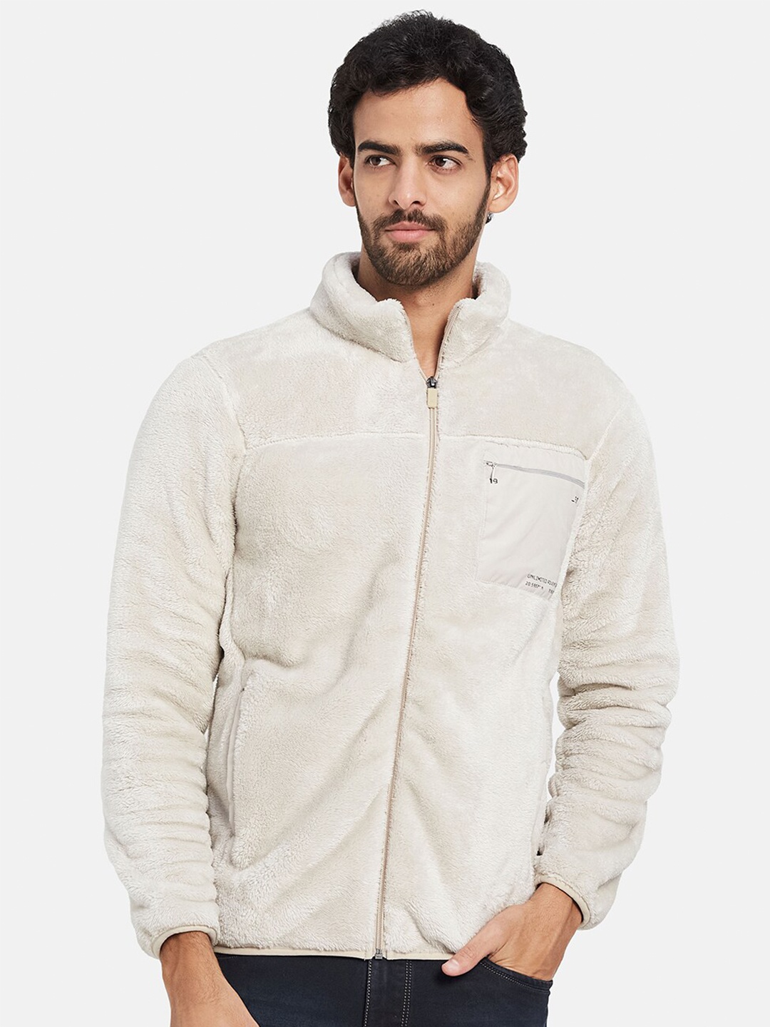 

Octave Mock Collar Fleece Front Open Sweatshirt, Cream