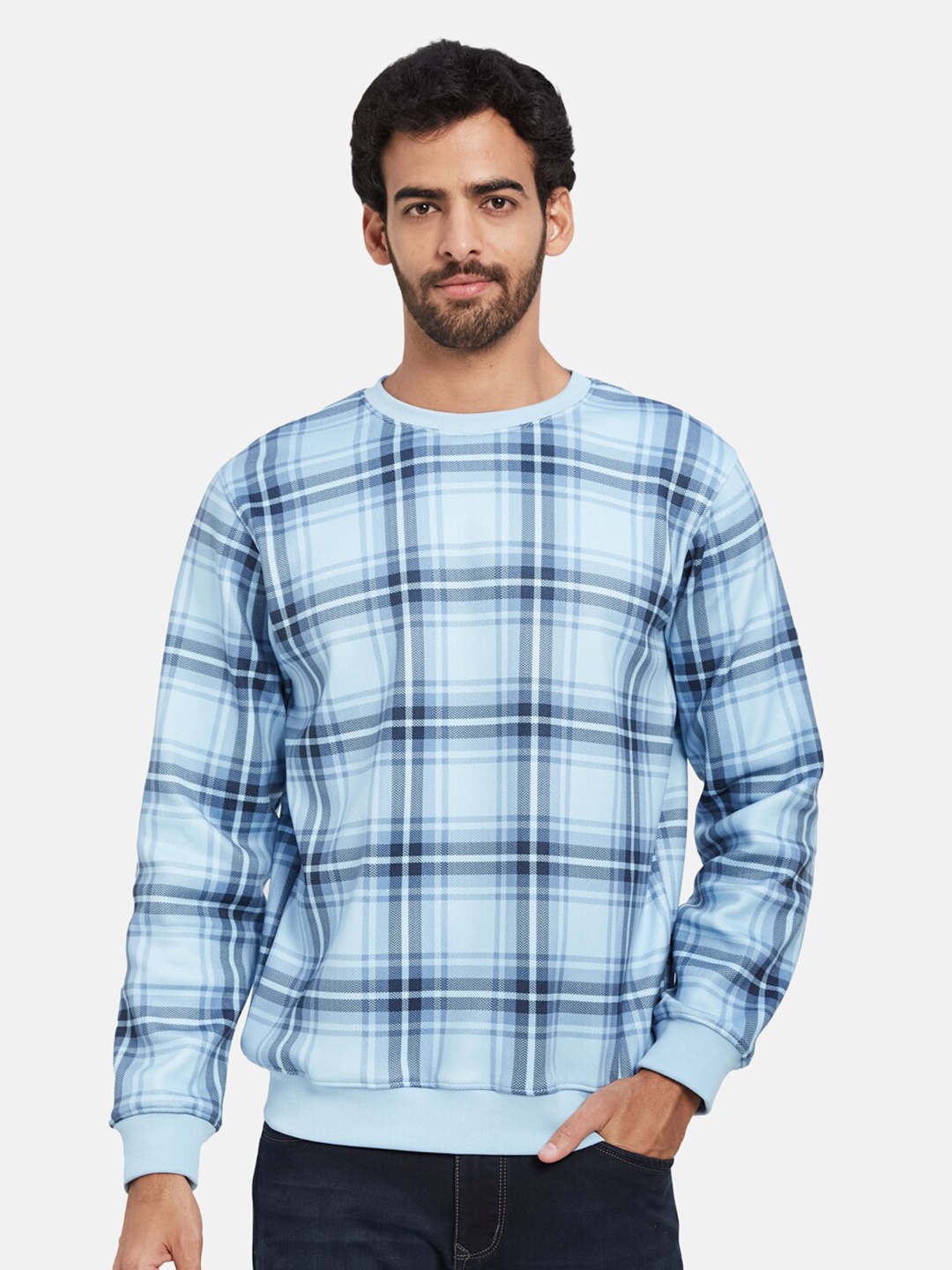 

Octave Checked Fleece Pullover, Blue