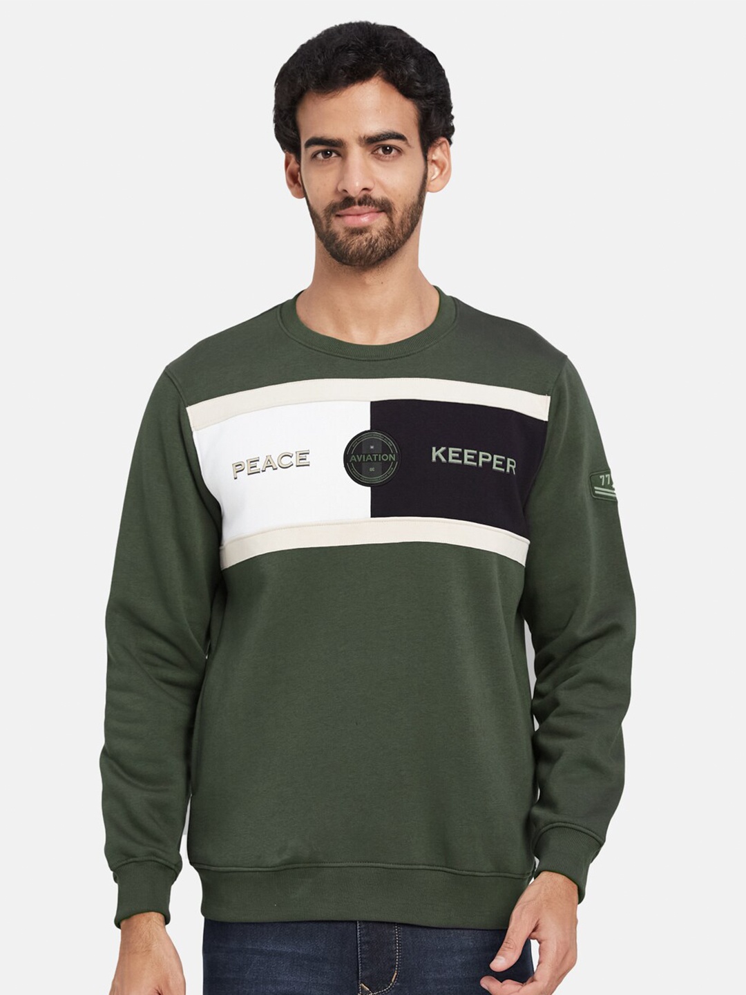

Octave Typography Printed Fleece Pullover Sweatshirt, Olive