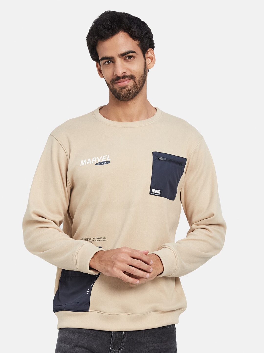 Octave Colourblocked Marvel Fleece Sweatshirt, Cream