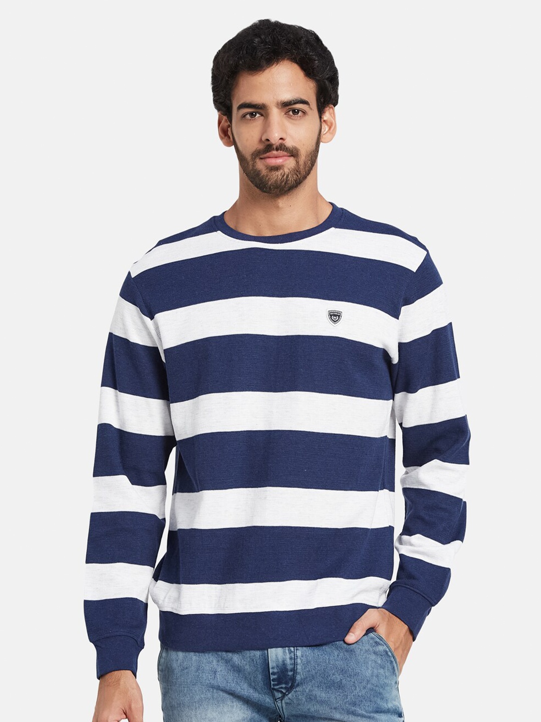 

Octave Striped Fleece Pullover Sweatshirt, Blue