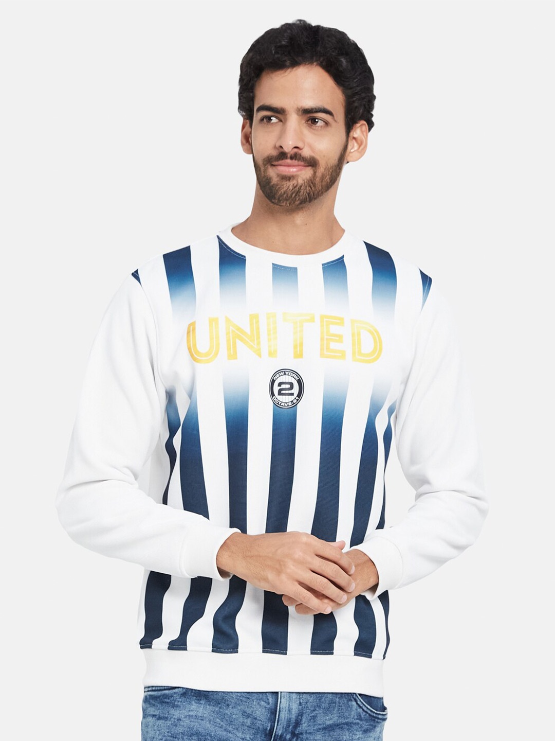 

Octave Striped Fleece Pullover Sweatshirt, White