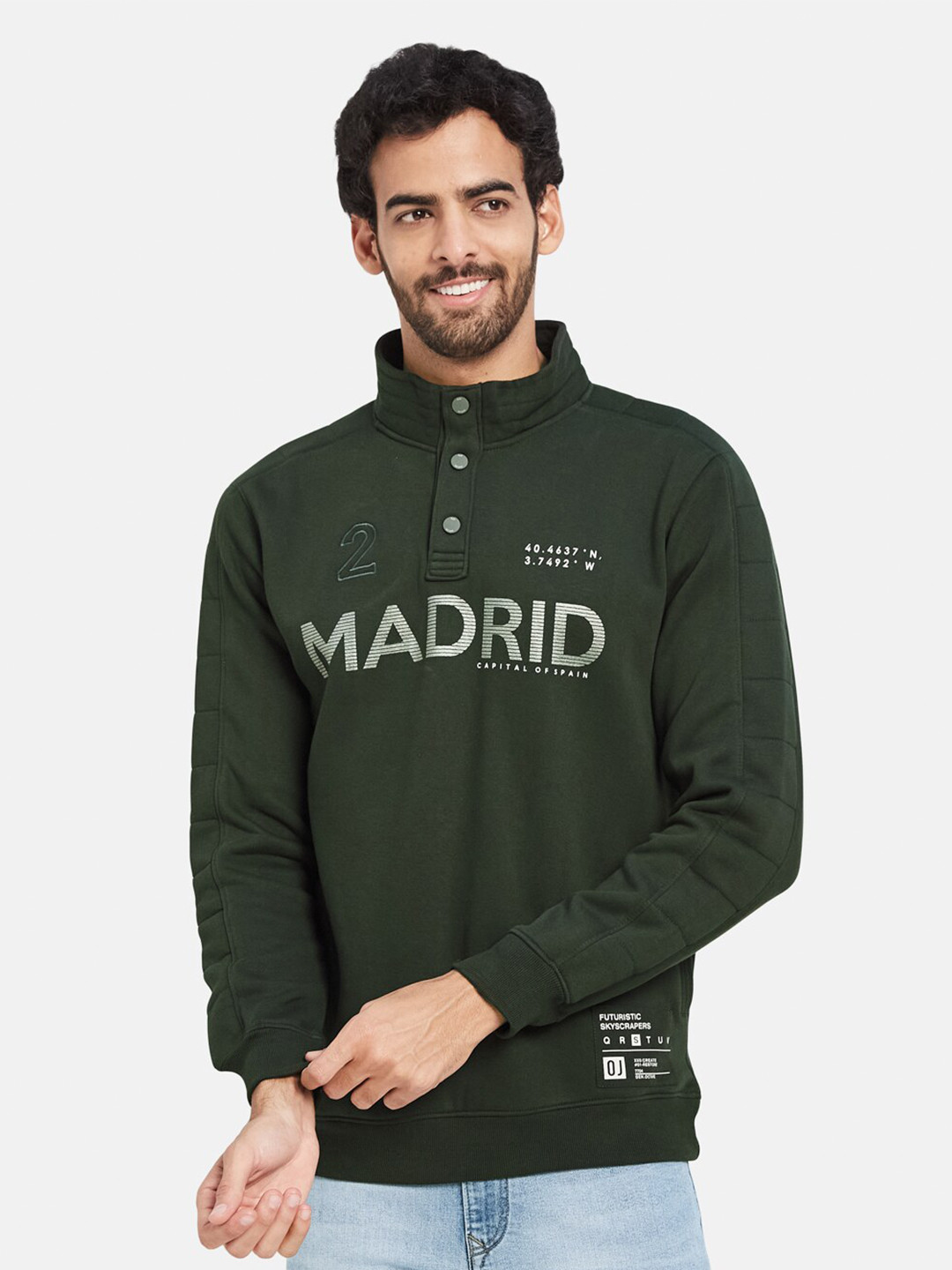 

Octave Typography Printed Mock Collar Pullover Sweatshirt, Olive