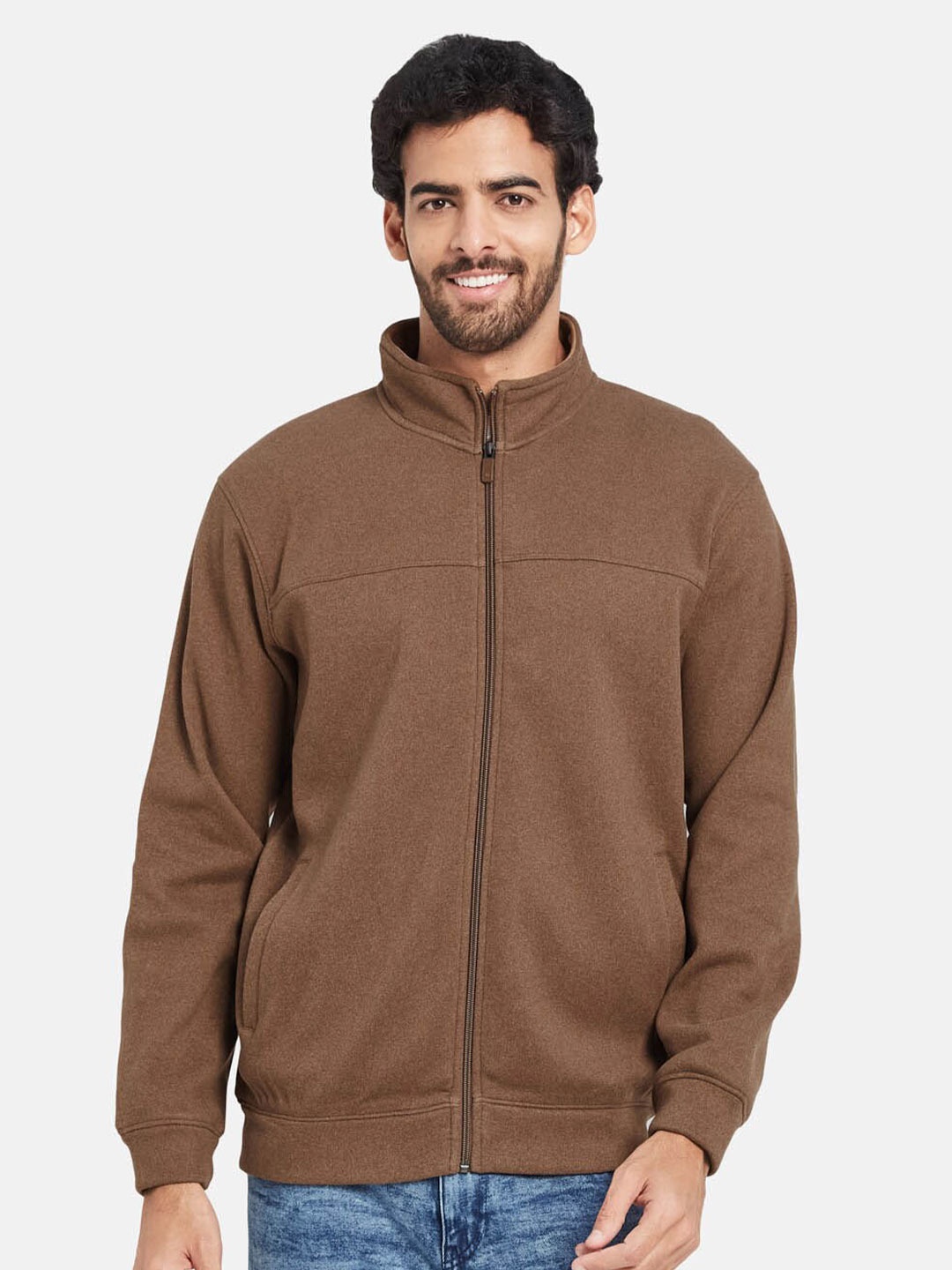 

Octave Mock Collar Fleece Front Open Sweatshirt, Brown