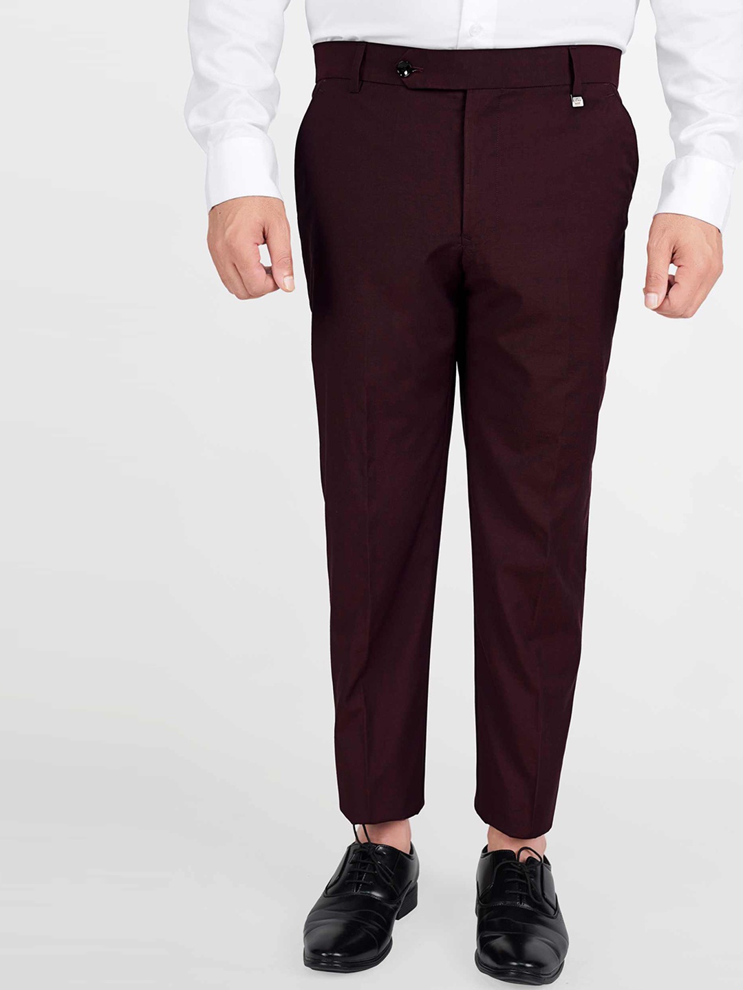 

FRENCH CROWN Men Relaxed Wrinkle Free Mid Rise Woollen Chambray Formal Trouser, Red