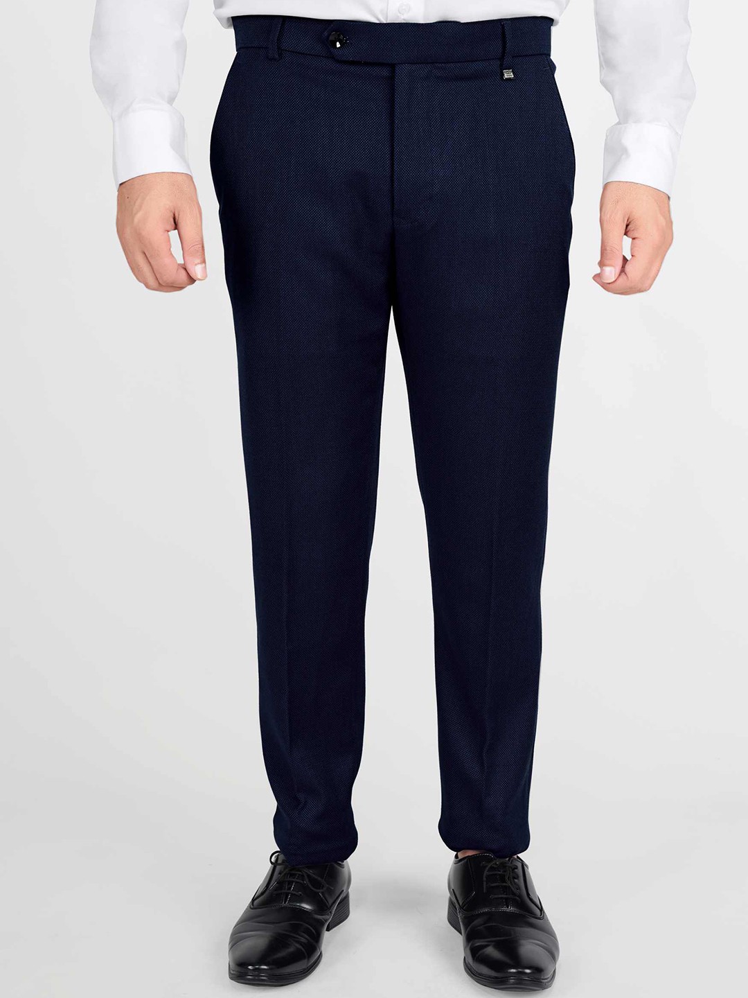 FRENCH CROWN Men Wool Relaxed Wrinkle Free Chambray Formal Trousers, Blue