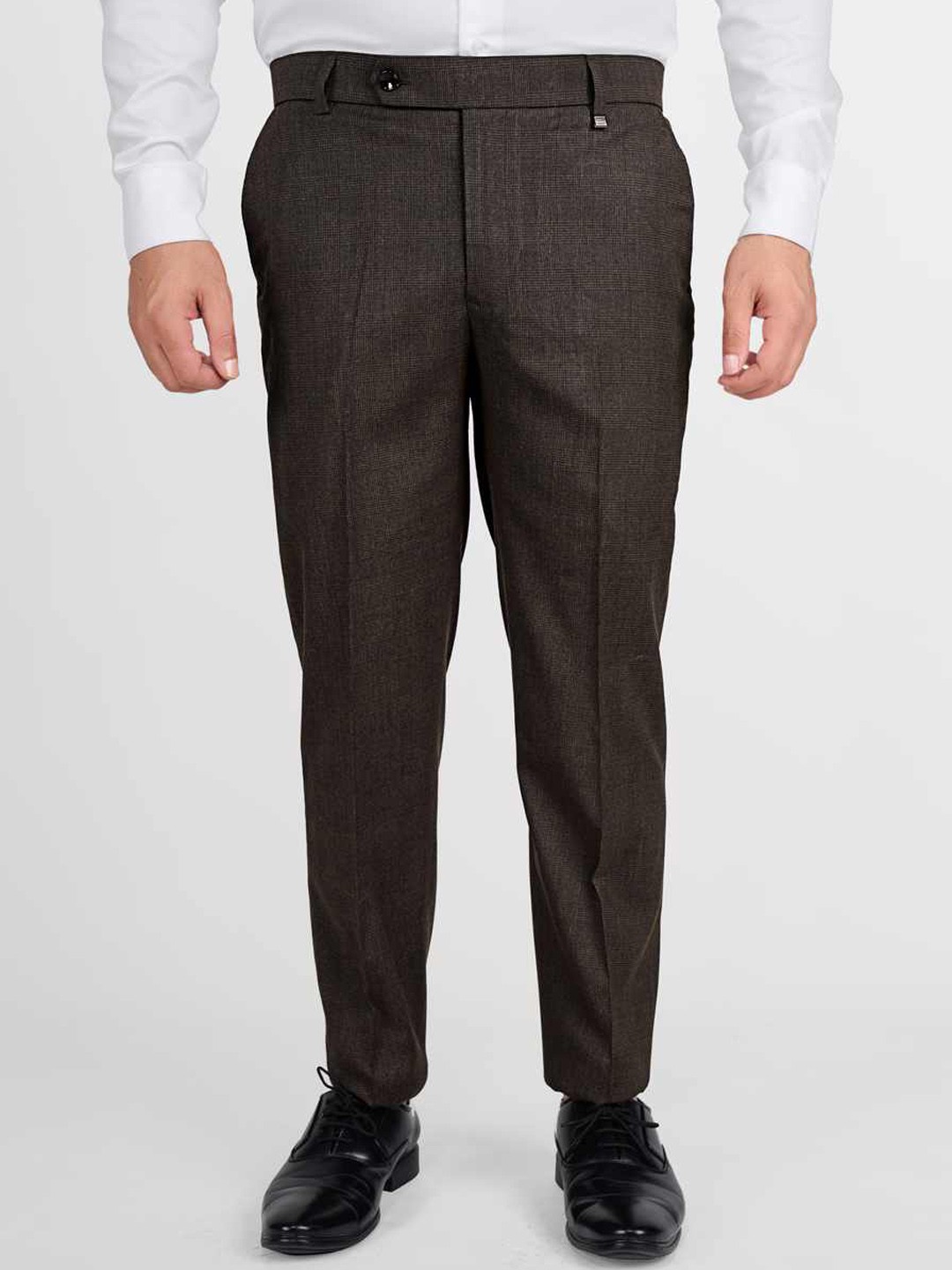 

FRENCH CROWN Men Relaxed Wool Wrinkle Free Chambray Formal Trousers, Brown