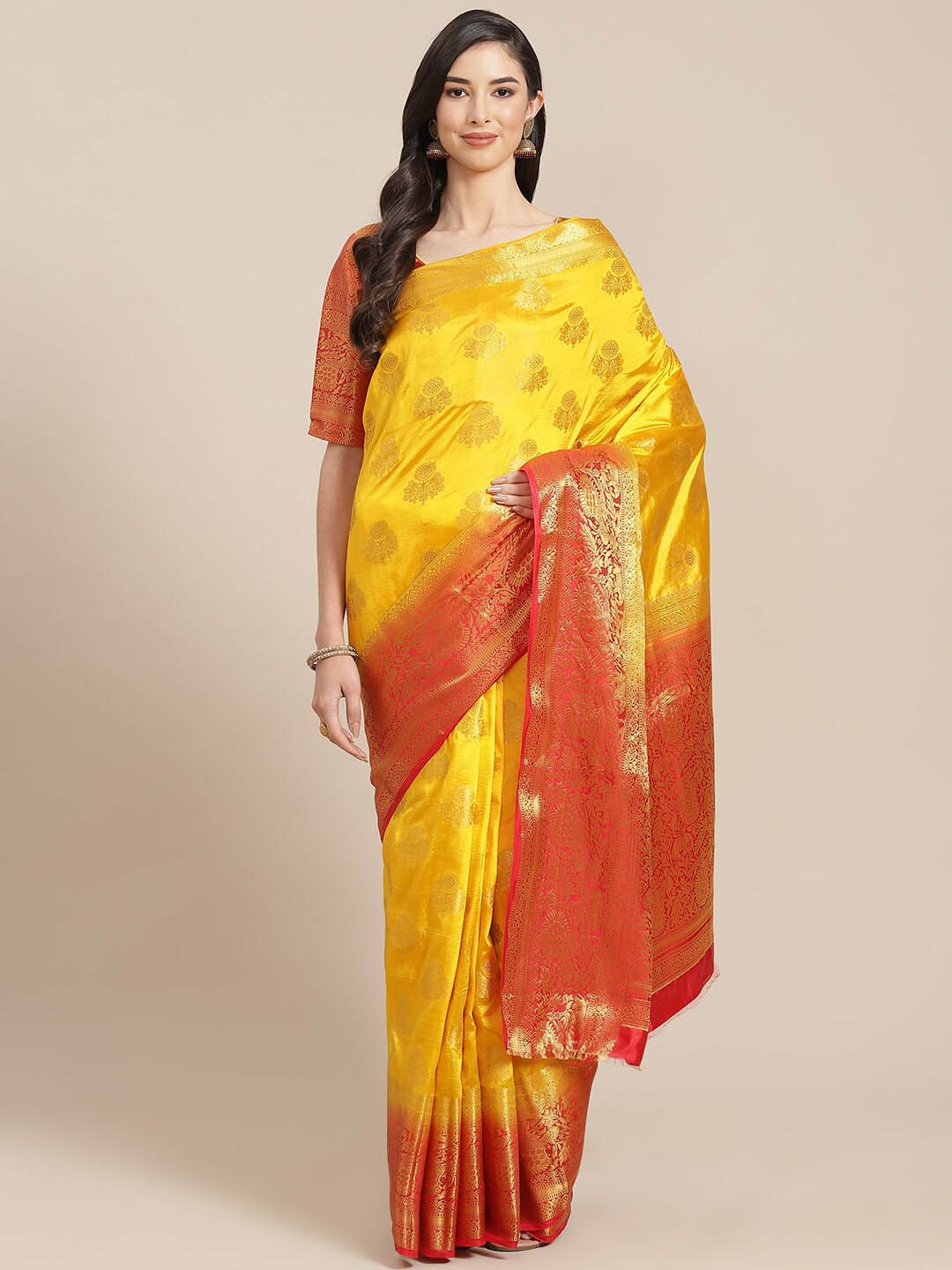 

Mitera Ethnic Motifs Jacquard Pure Silk Banarasi Saree, Yellow