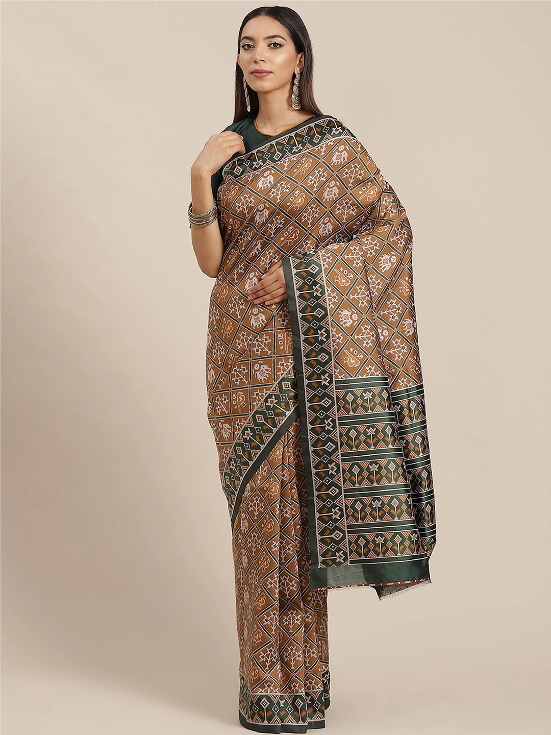 

Mitera Coffee Brown Ethnic Motifs Woven Design Patola Saree