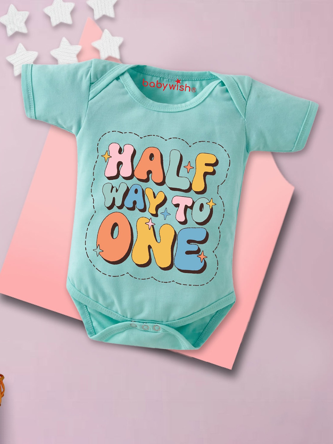 

Babywish Infants Typography Printed Cotton Bodysuit, Sea green