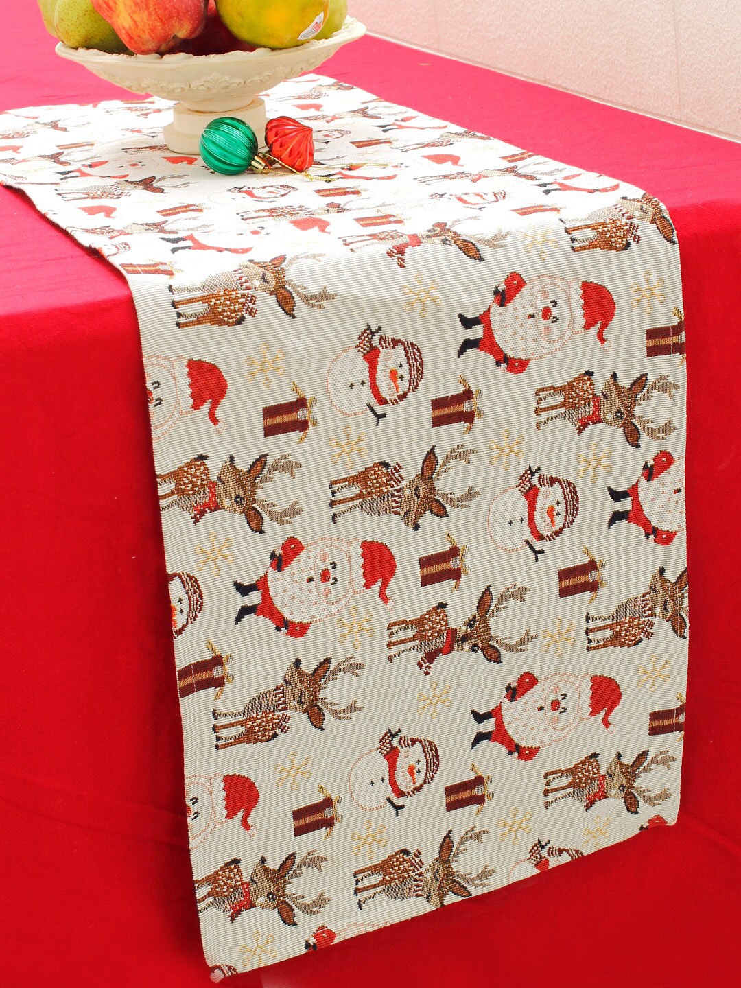 

AVI Living Beige & Red Quirky Christmas Printed Table Runner GSM 600