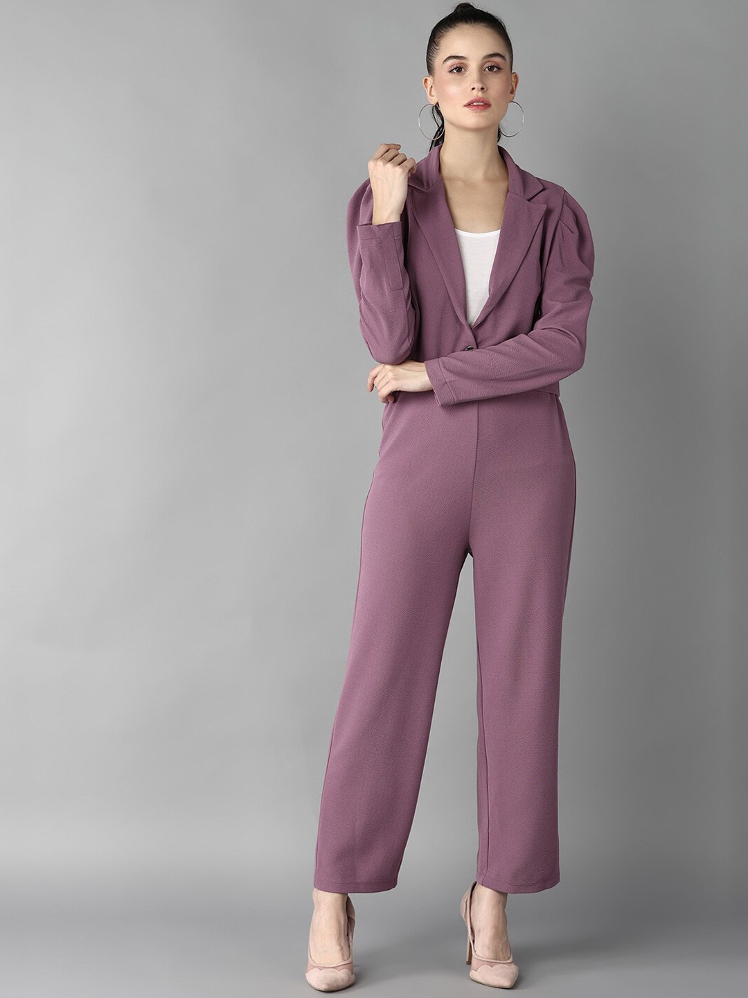 

Roadster Notched Lapel Collar Coat With Trousers, Purple