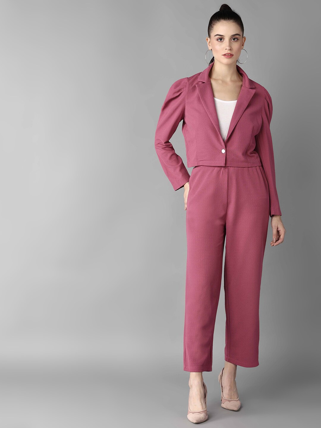 

Roadster Notched Lapel Collar Coat With Trouser, Pink