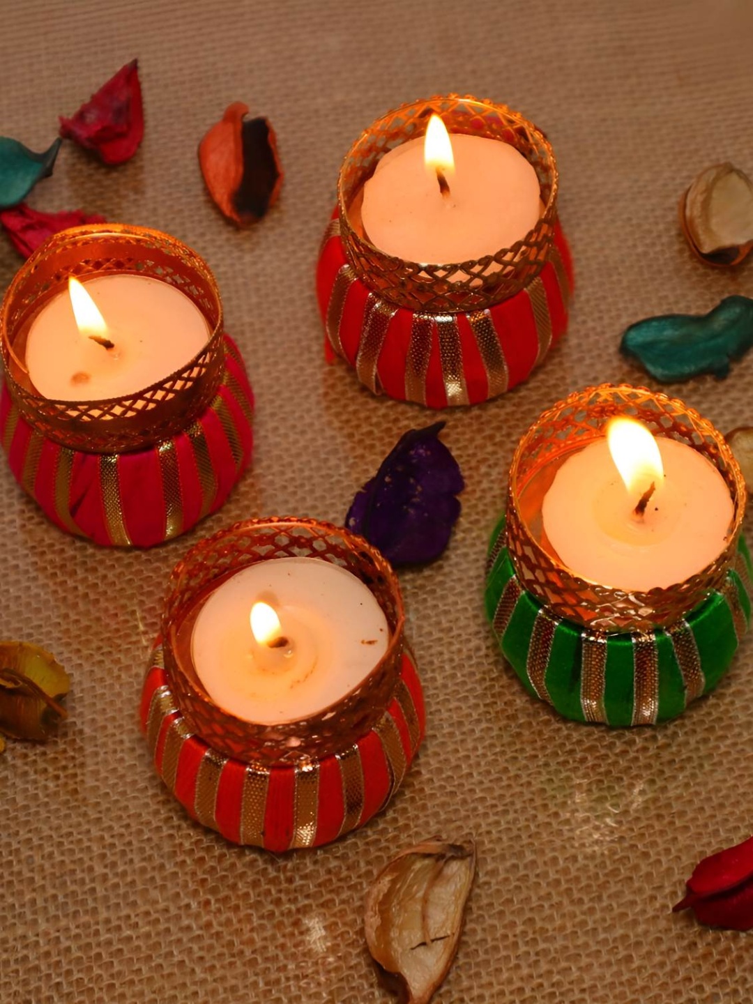 

HOME AUZAR 2-Pcs Red Textured Tea Light Damru Shaped Diyas