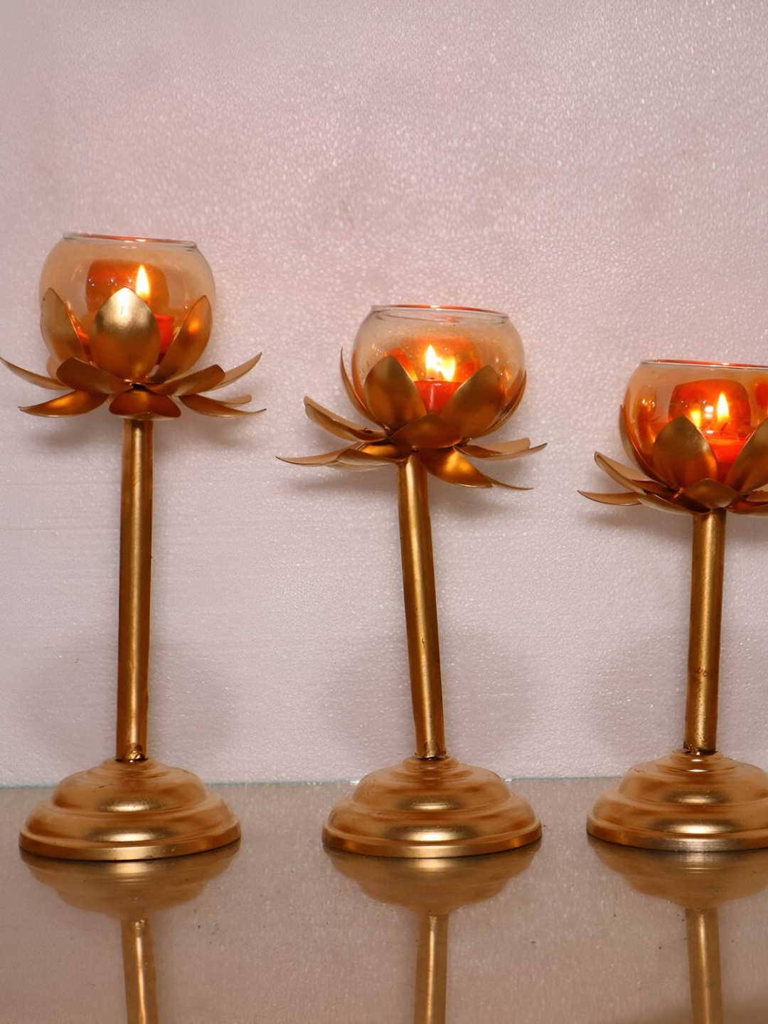 

HOME AUZAR 2-Pcs Brown Textured Tea-Light Lotus Stand Diya, Metallic