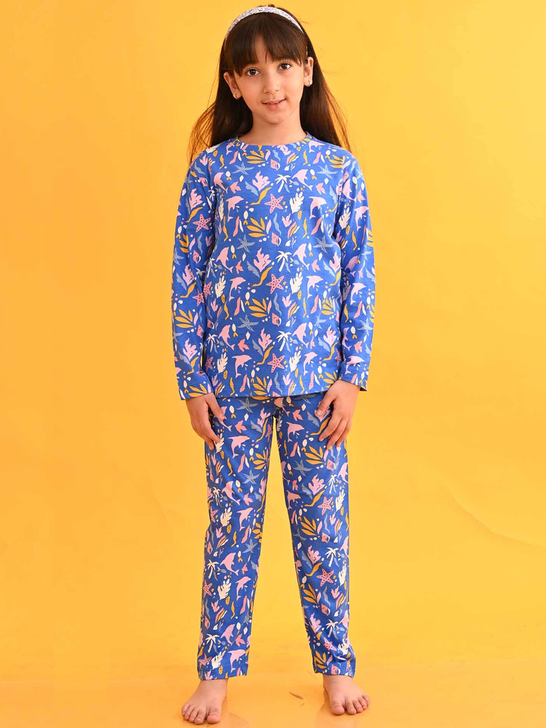 

Anthrilo Girls Graphic Printed Night Suit, Blue