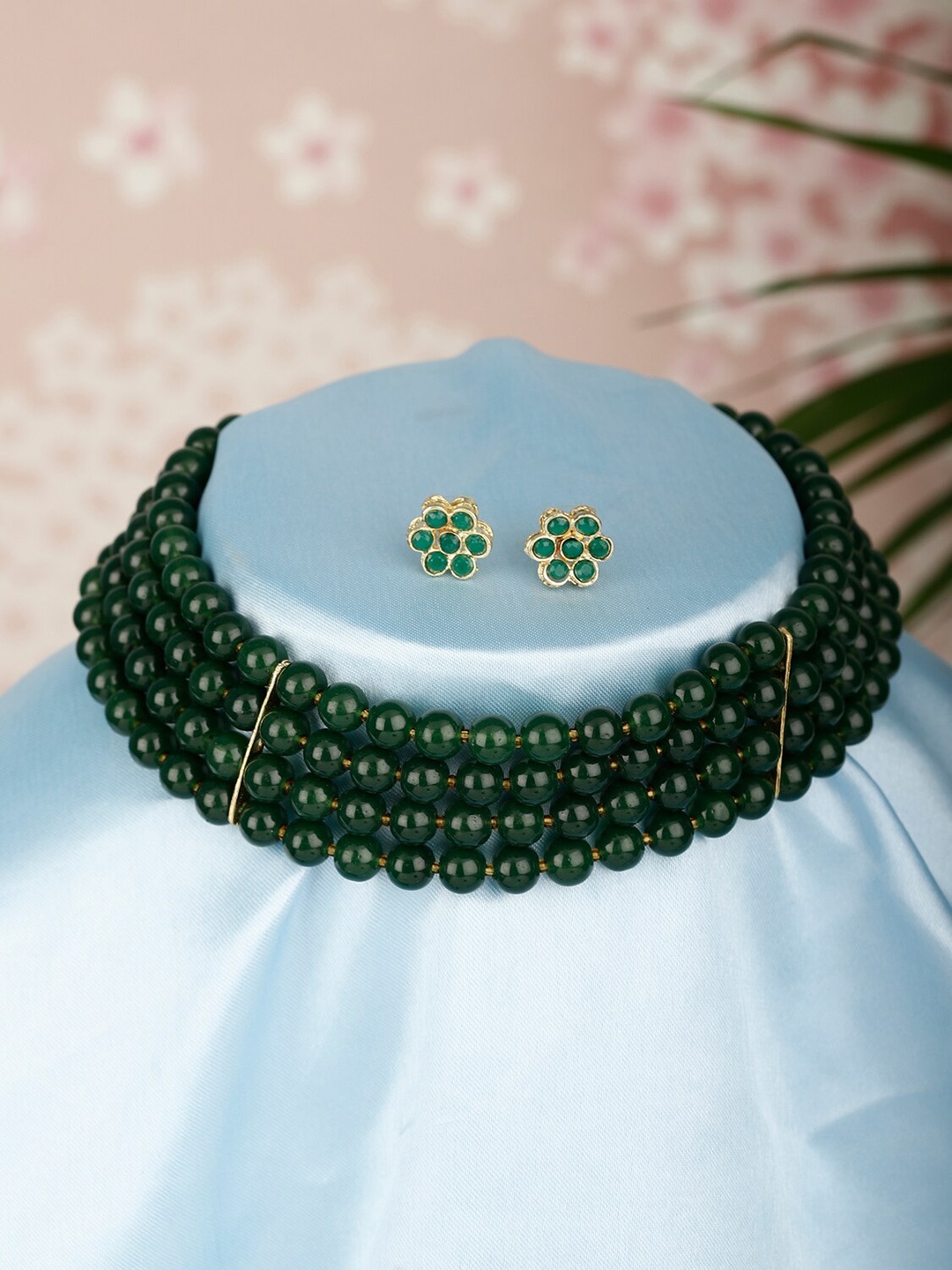

Shining Diva Gold-Plated Pearls-Beaded Necklace With Earrings