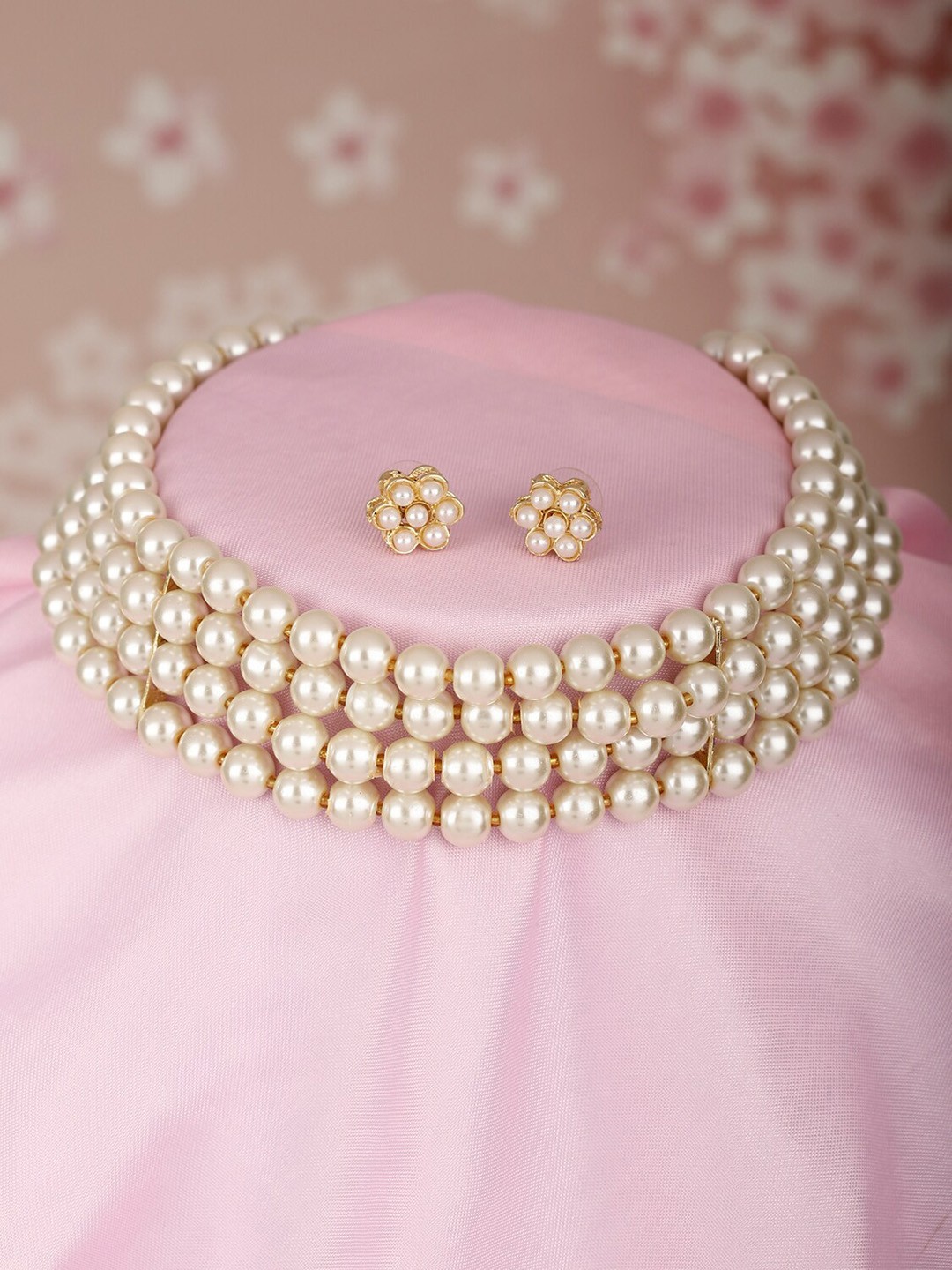 

Shining Diva Gold-Plated Pearls-Beaded Necklace With Earrings