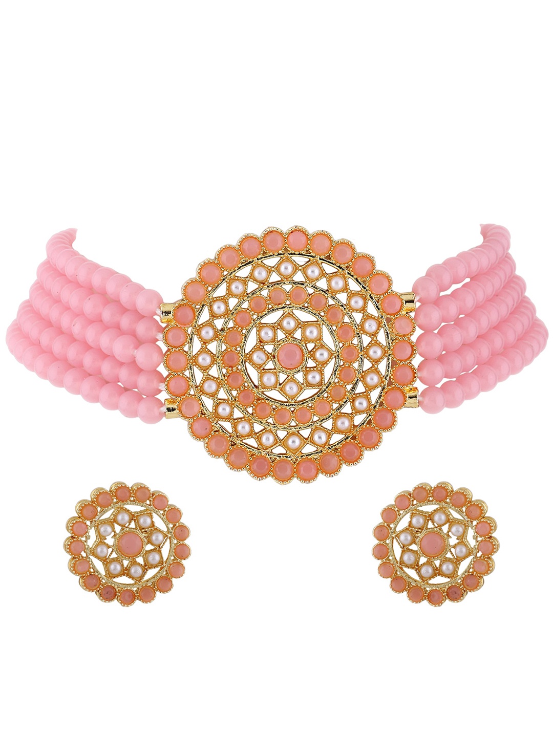 

Shining Diva Gold-Plated Pearls Studded & Beaded Jewellery Set