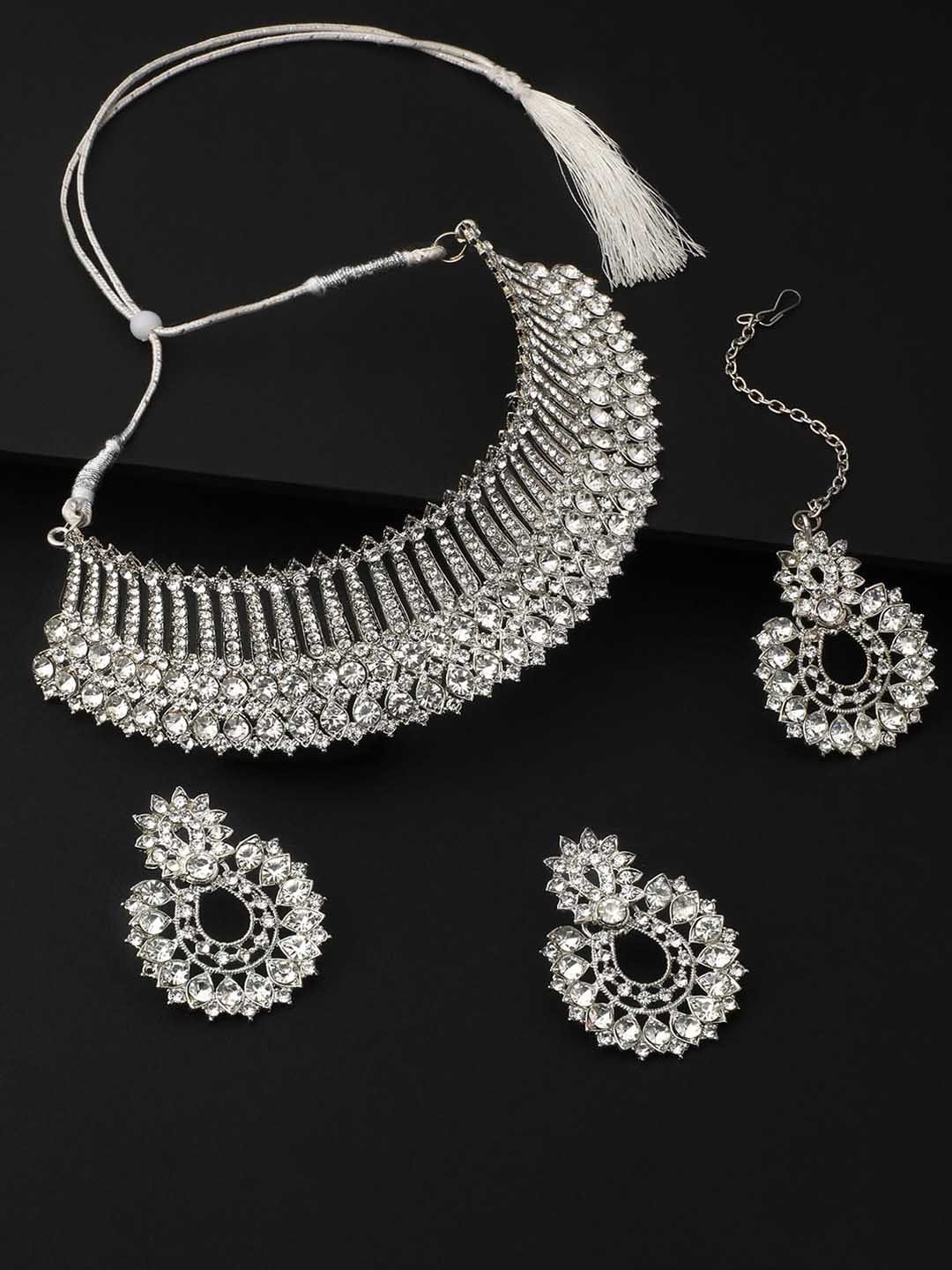 

Shining Diva Silver-Plated Crystals-Studded Jewellery Set