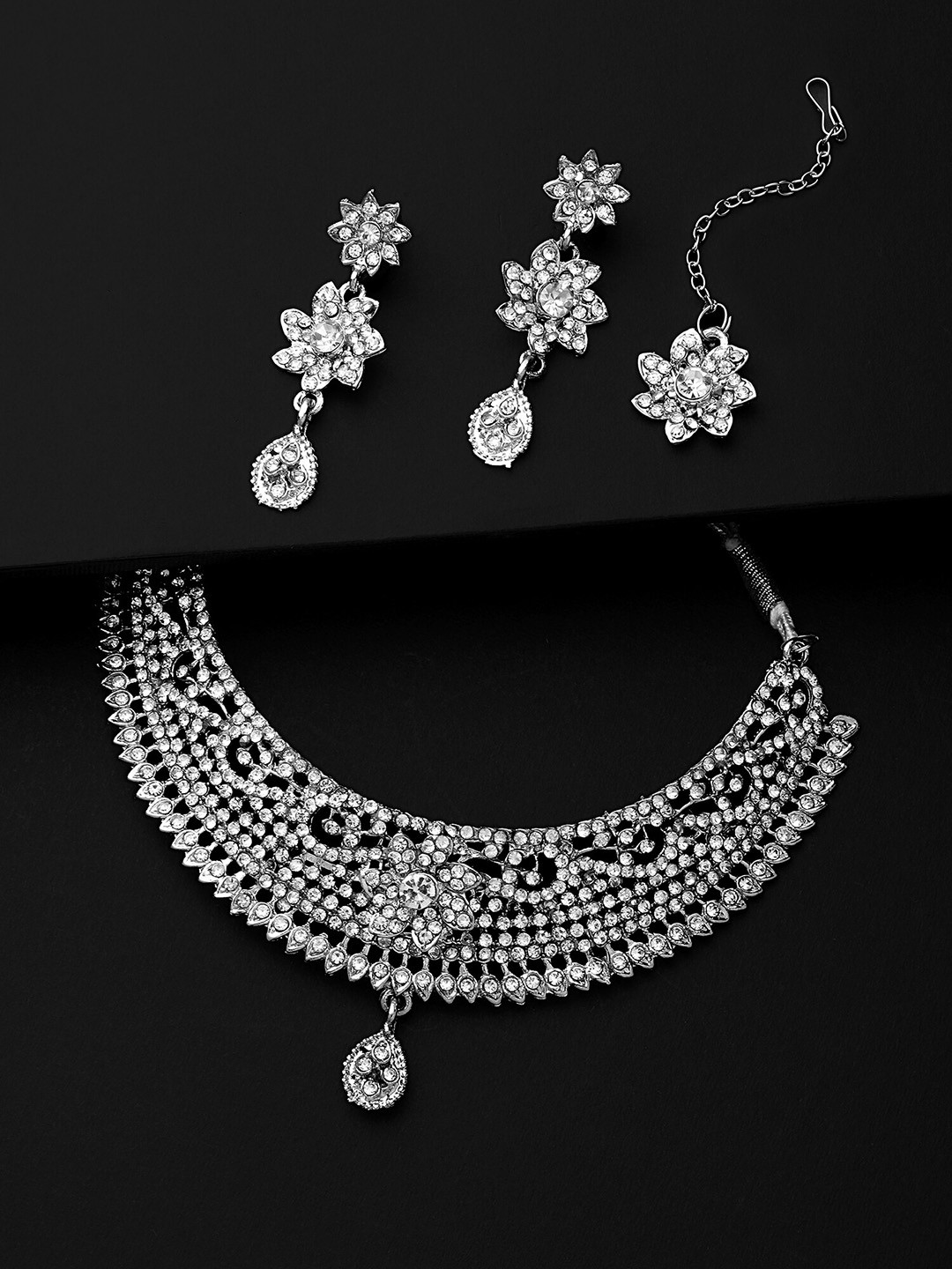

Shining Diva Silver-Plated Crystal Stones Studded Jewellery Set