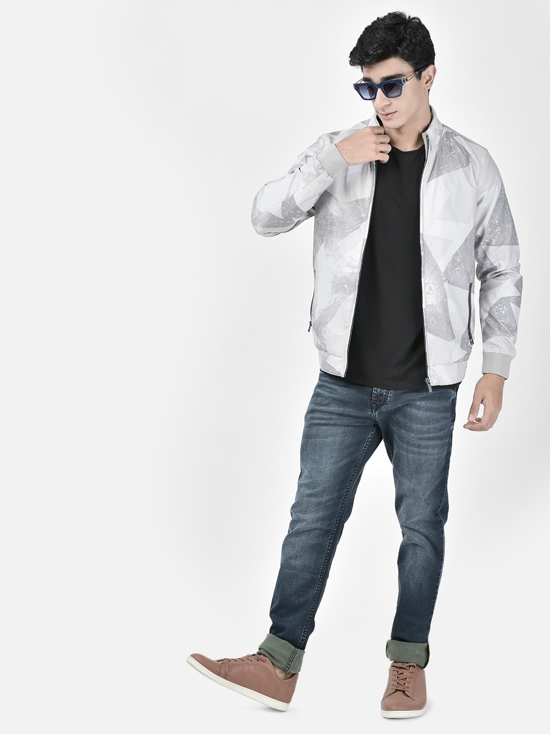 

Crimsoune Club Geometric Printed Lightweight Bomber Jacket, Grey