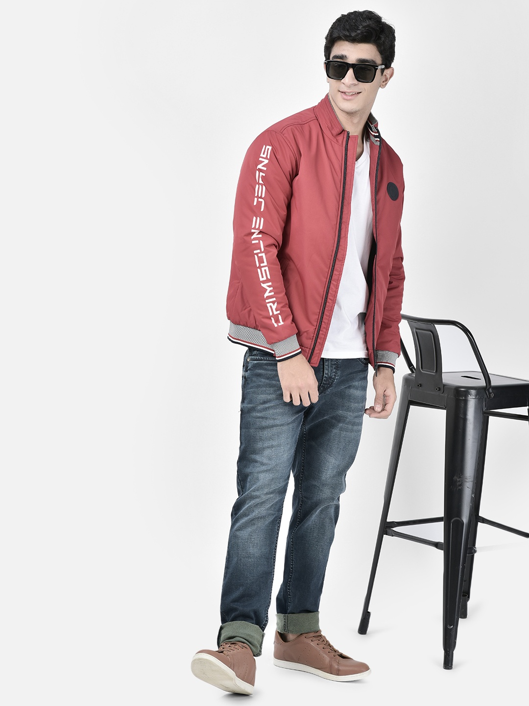 

Crimsoune Club Typography Printed Lightweight Pure Cotton Bomber Jacket, Red