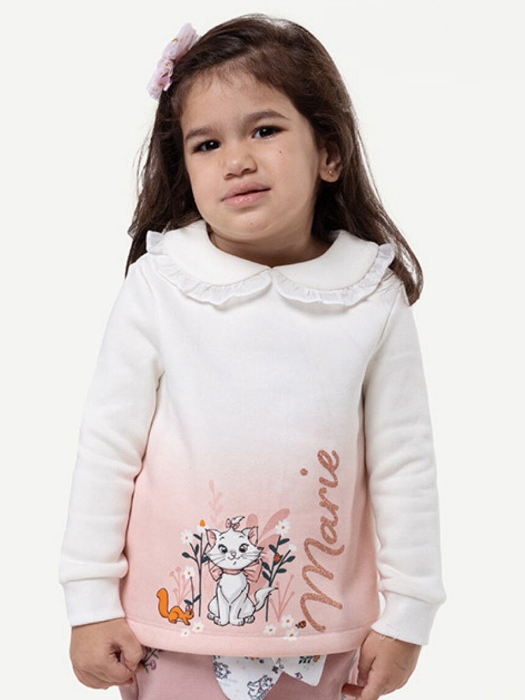 

One Friday Graphic Printed Peter Pan Collar Cotton Top, Off white