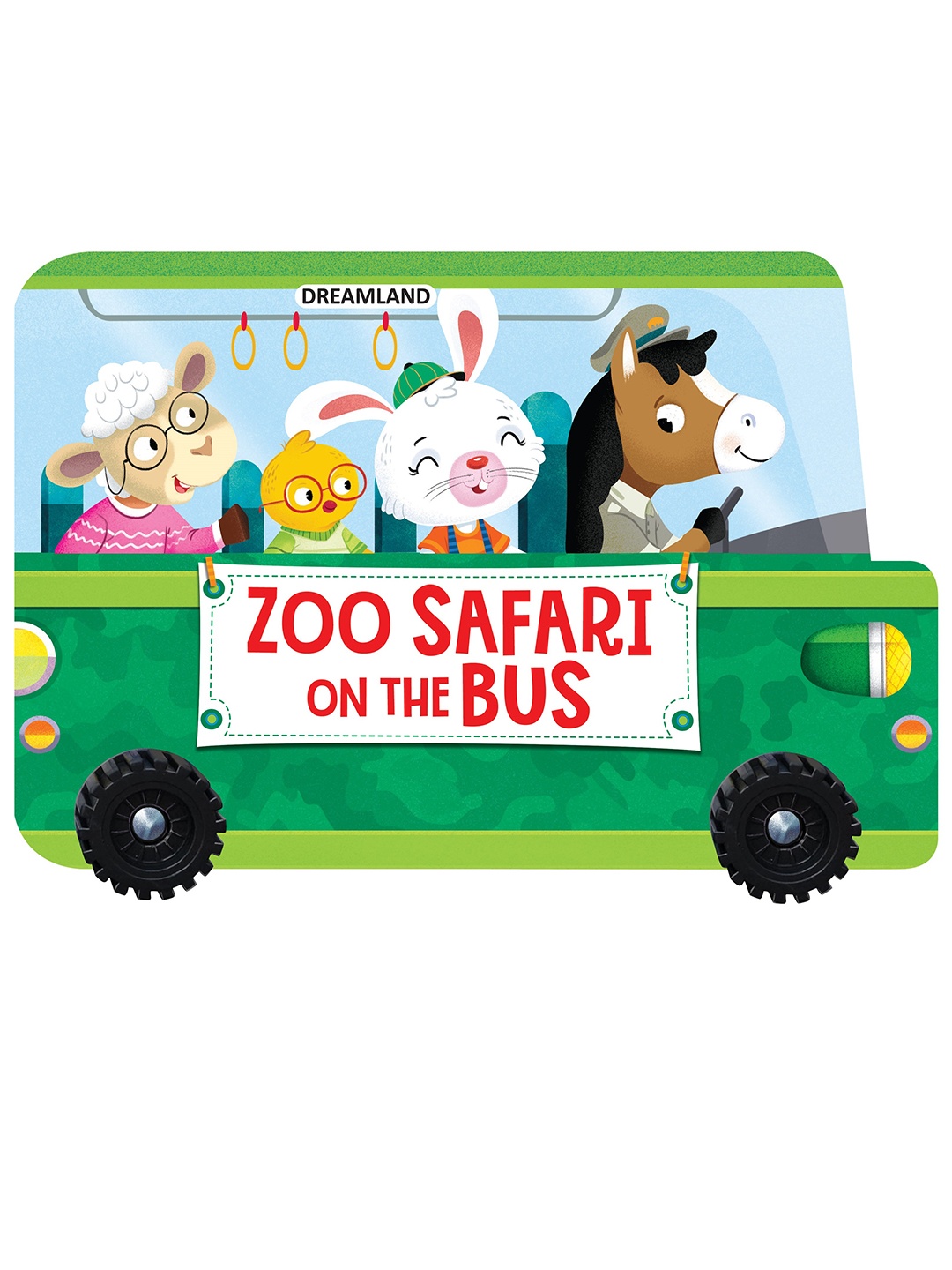 

Dreamland Kids Zoo Safari On The Bus- A Shaped Board Book With Wheels, Green