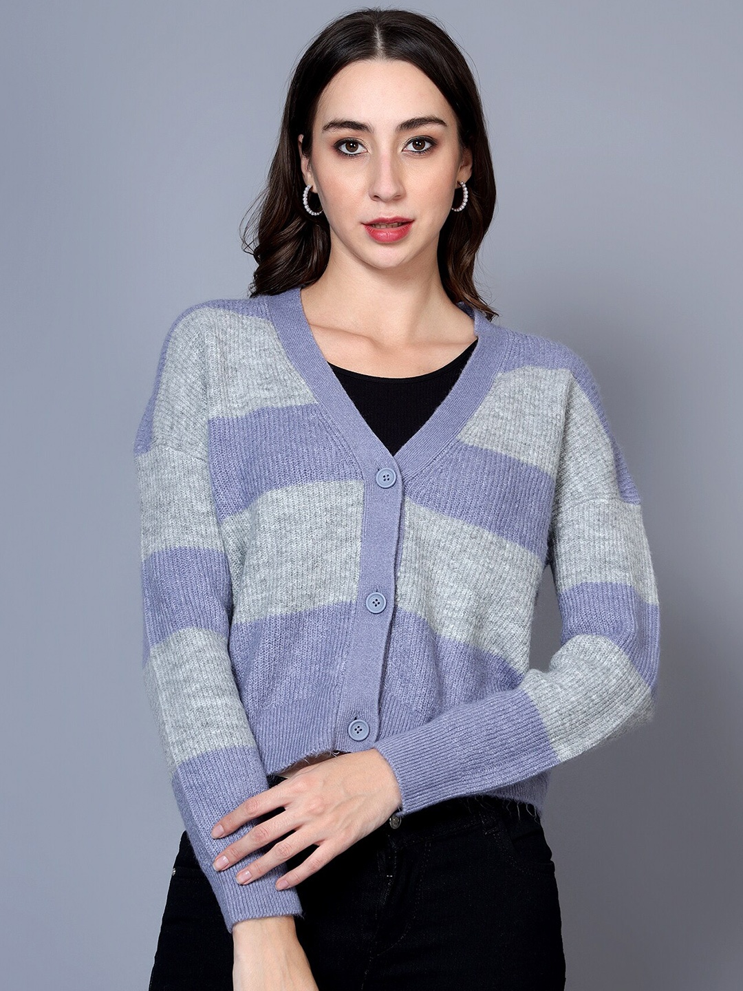 

BROOWL Striped Woollen Cardigan, Blue