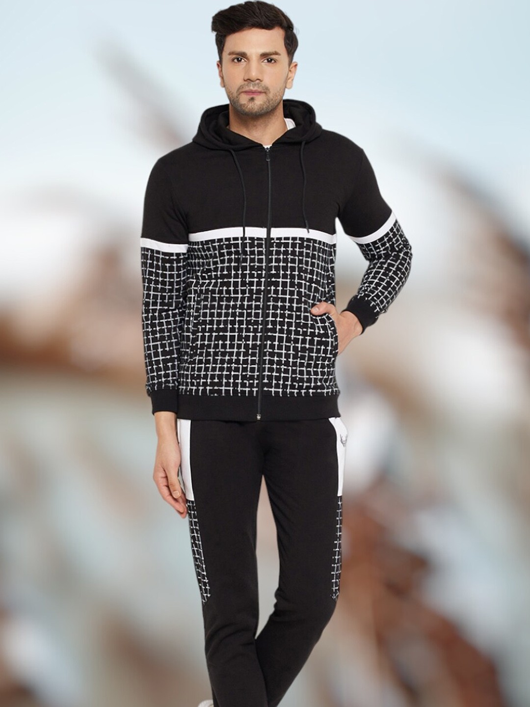 

WILD WEST Graphic Printed Fleece Cotton Tracksuits, Black