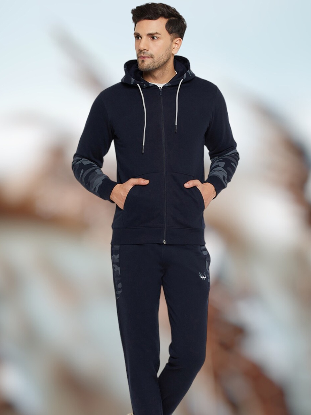 

WILD WEST Hooded Fleece Cotton Tracksuit, Navy blue