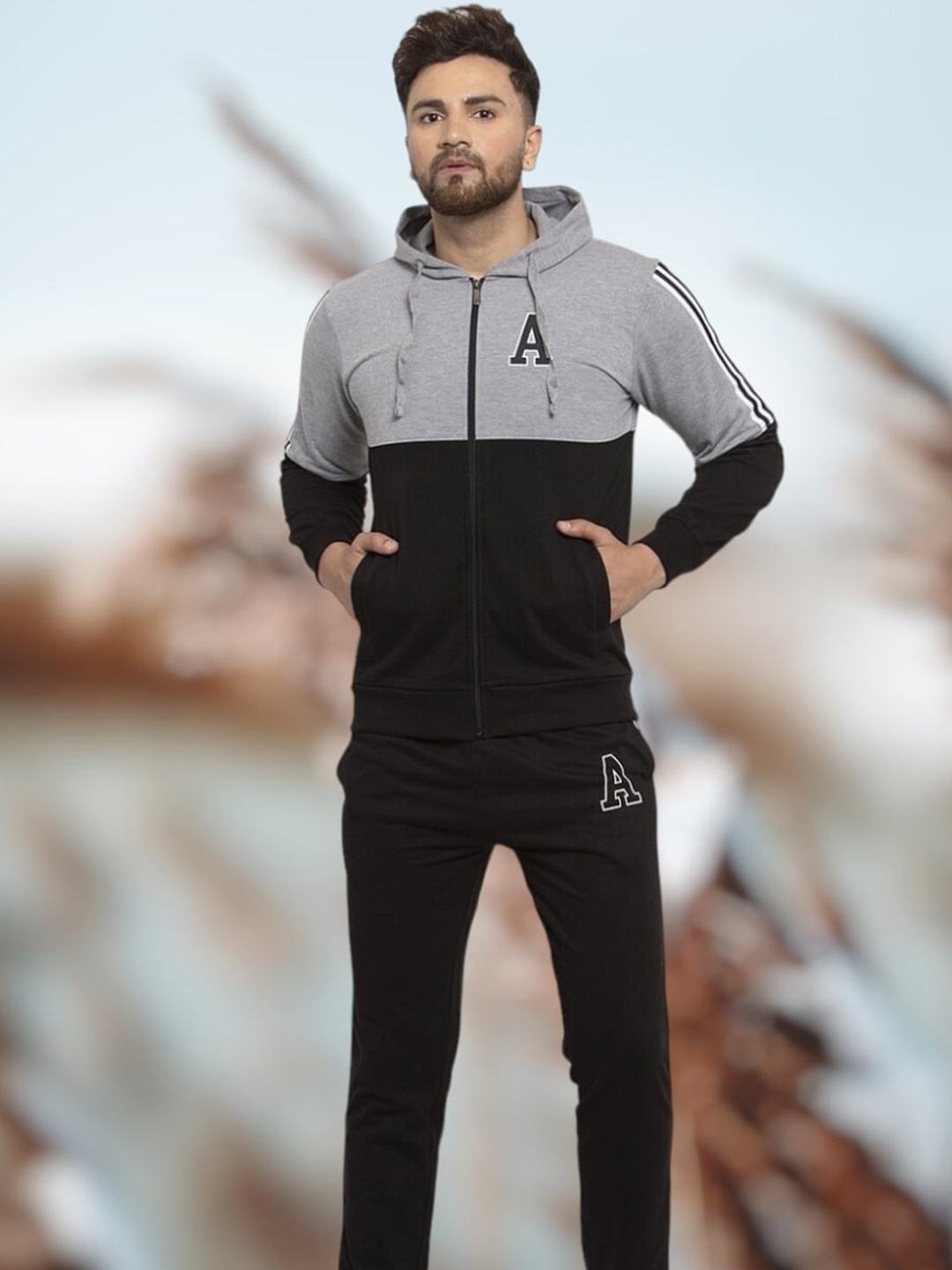 WILD WEST Colourblocked Hood Tracksuit, Grey
