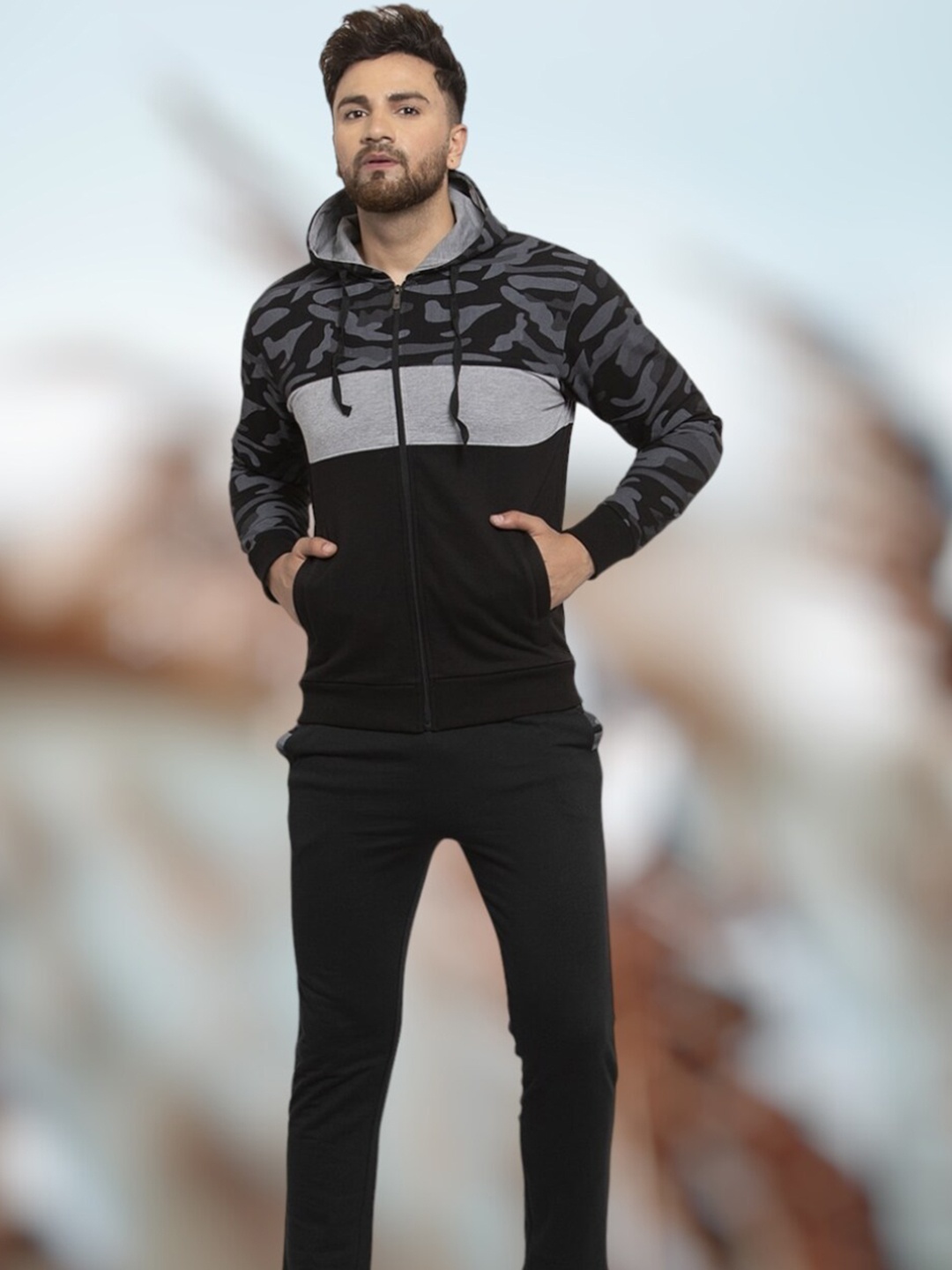 

WILD WEST Printed Hooded Cotton Fleece Tracksuits, Black