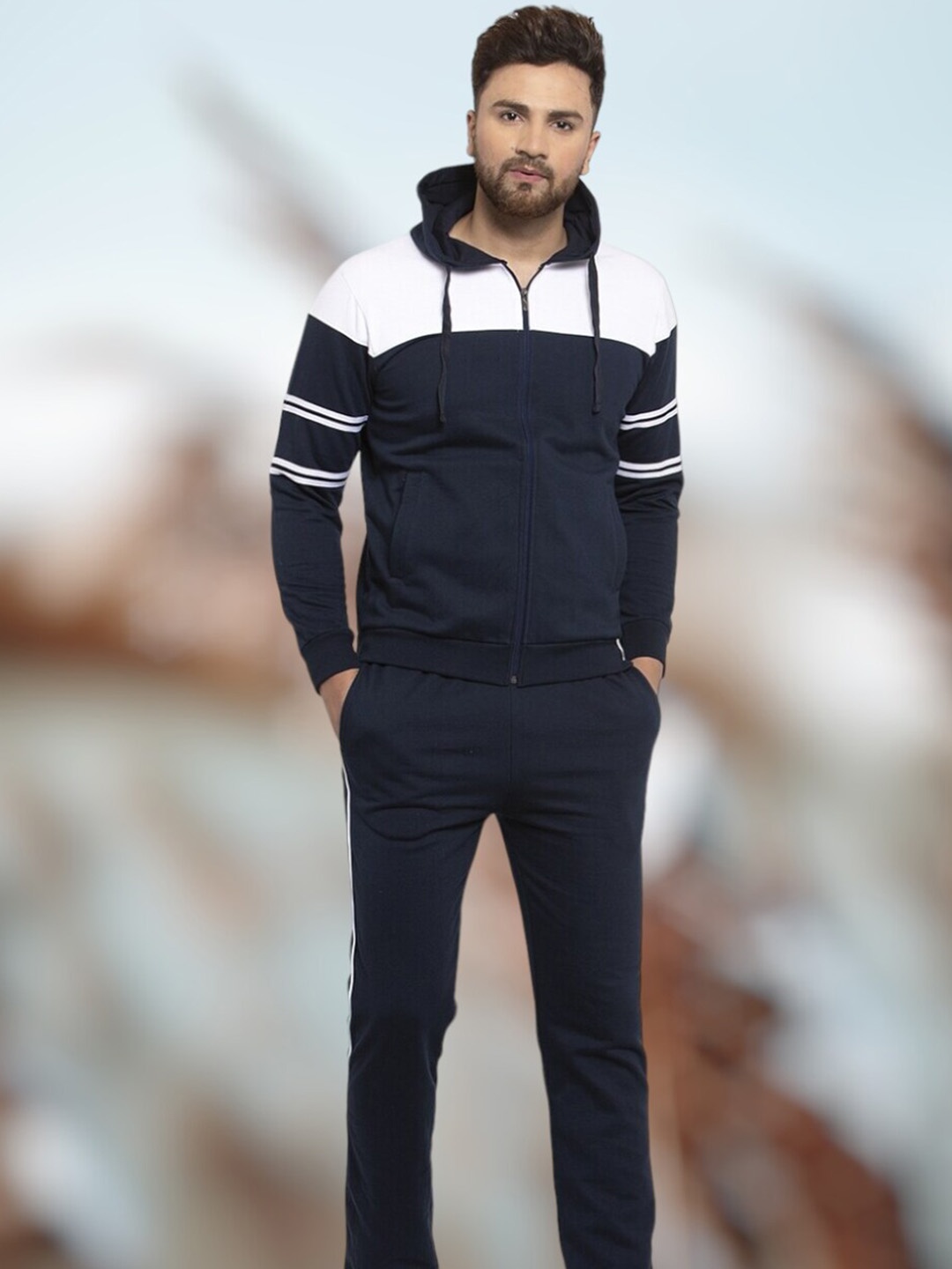 WILD WEST Striped Hooded Tracksuit, Navy blue