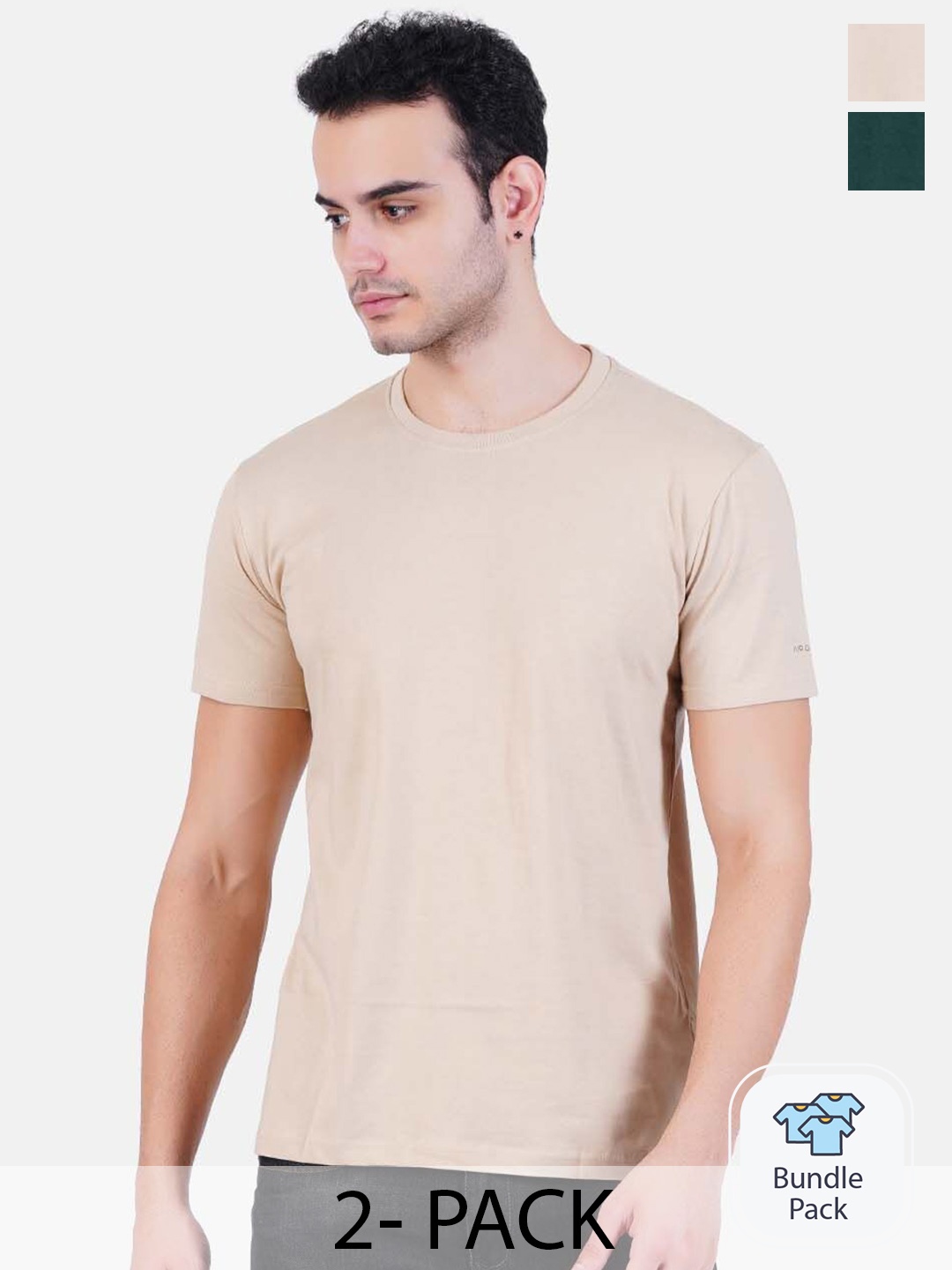 

AIR GARB Pack Of 2 Bio Finish Cotton Regular Fit T-Shirts, Beige