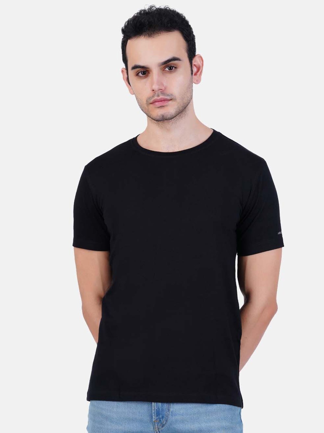

AIR GARB Unisex Round Neck Bio Finish Cotton Regular Fit T-shirt, Black