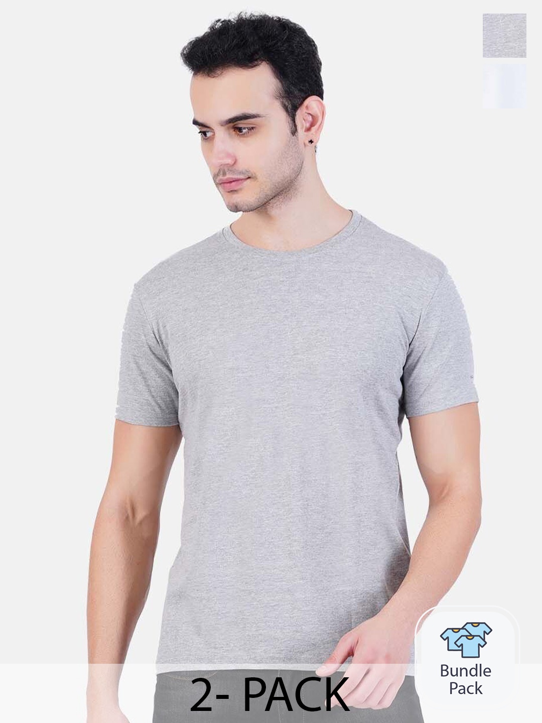 

AIR GARB Pack of 2 Pure Cotton Round Neck Bio Finish T-shirt, Grey