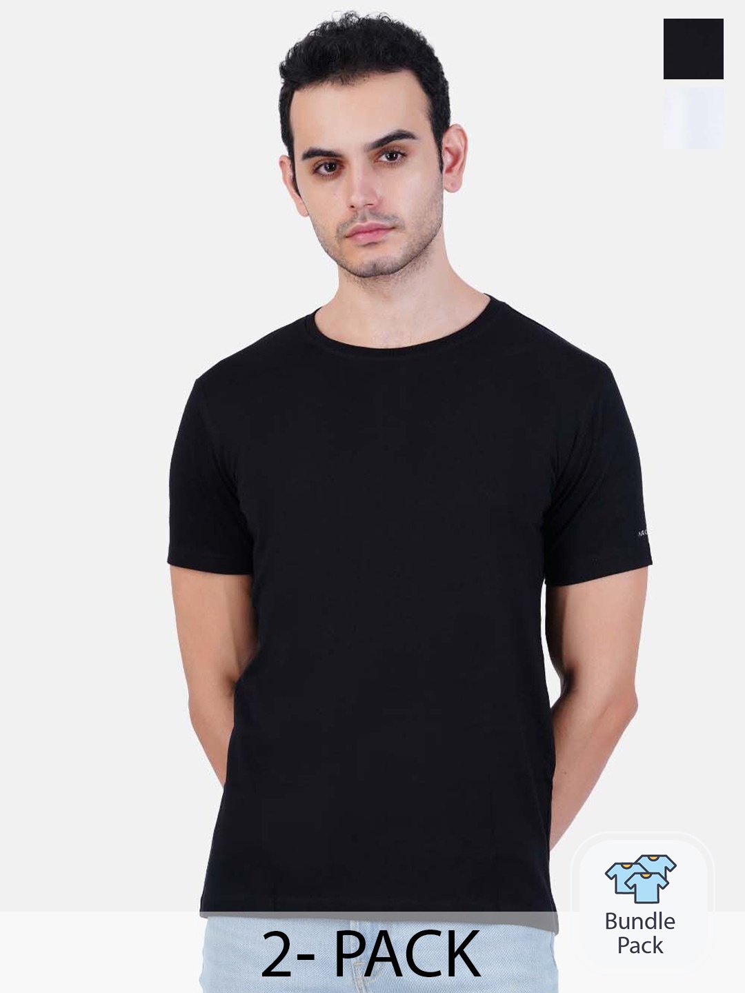 

AIR GARB Pack Of 2 Bio Finish Cotton Regular Fit T-Shirts, Black
