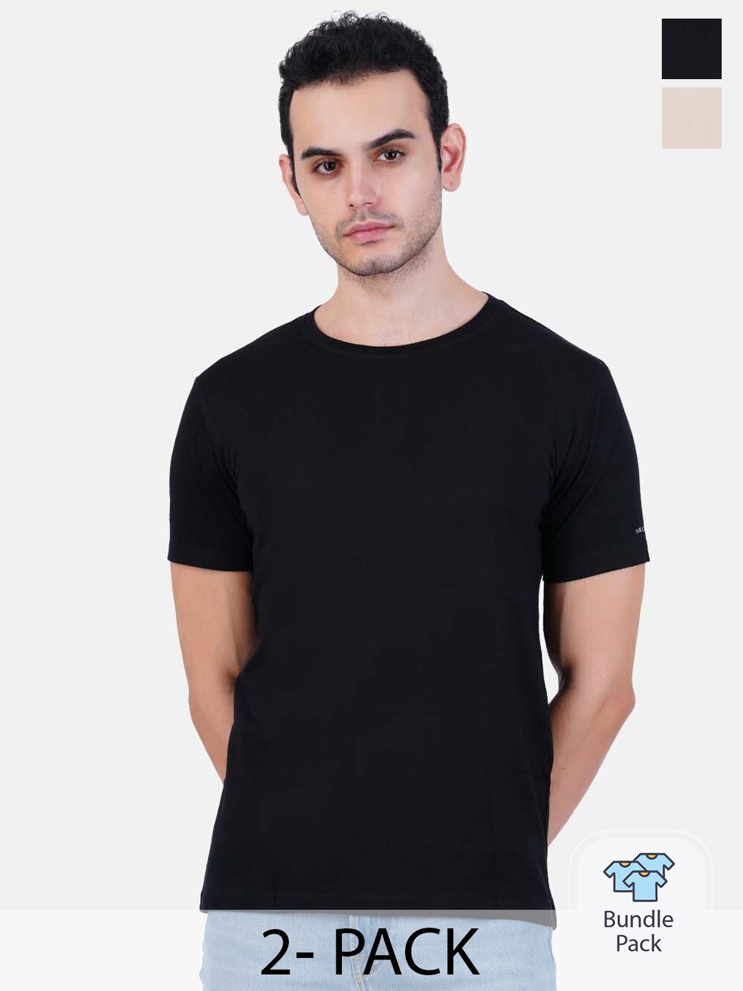 

AIR GARB Pack Of 2 Bio Finish Cotton Regular Fit T-Shirts, Navy blue