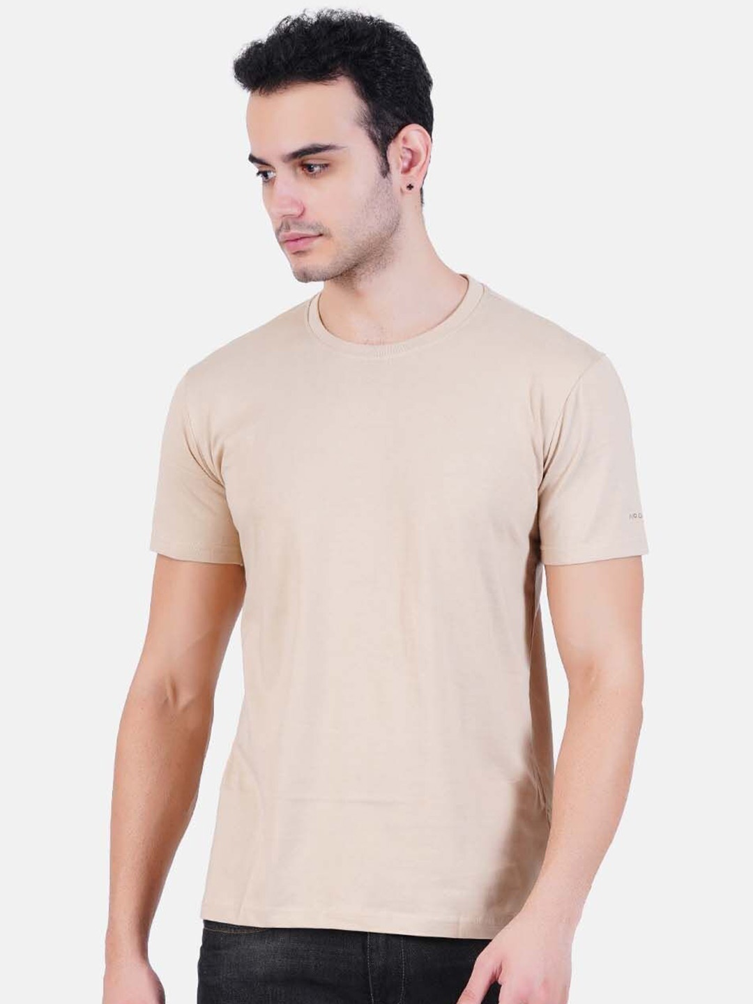

AIR GARB Pack of 2 Pure Cotton Round Neck Bio Finish T-shirt, Cream