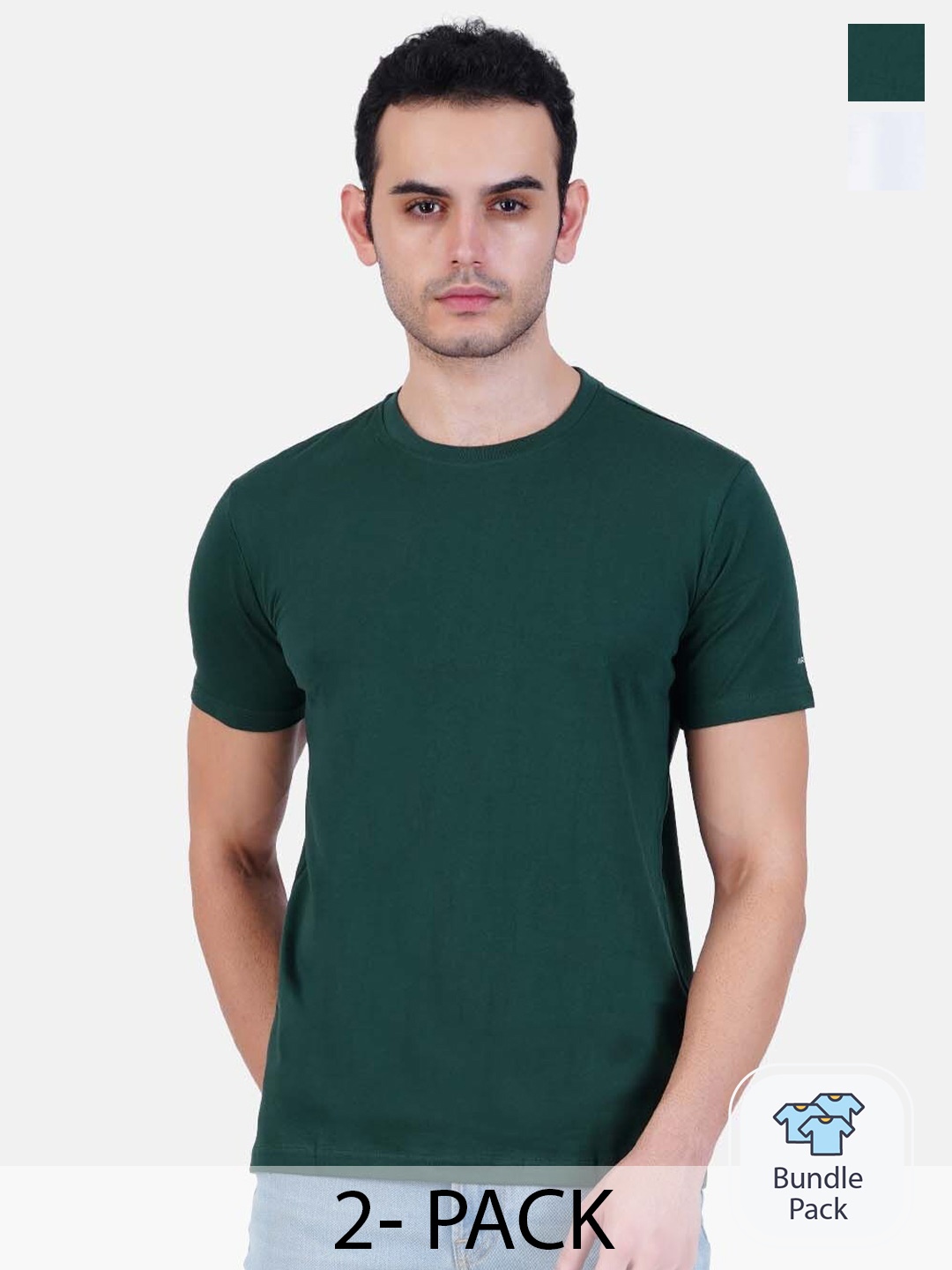 

AIR GARB Pack Of 2 Bio Finish Cotton Regular Fit T-Shirts, Green