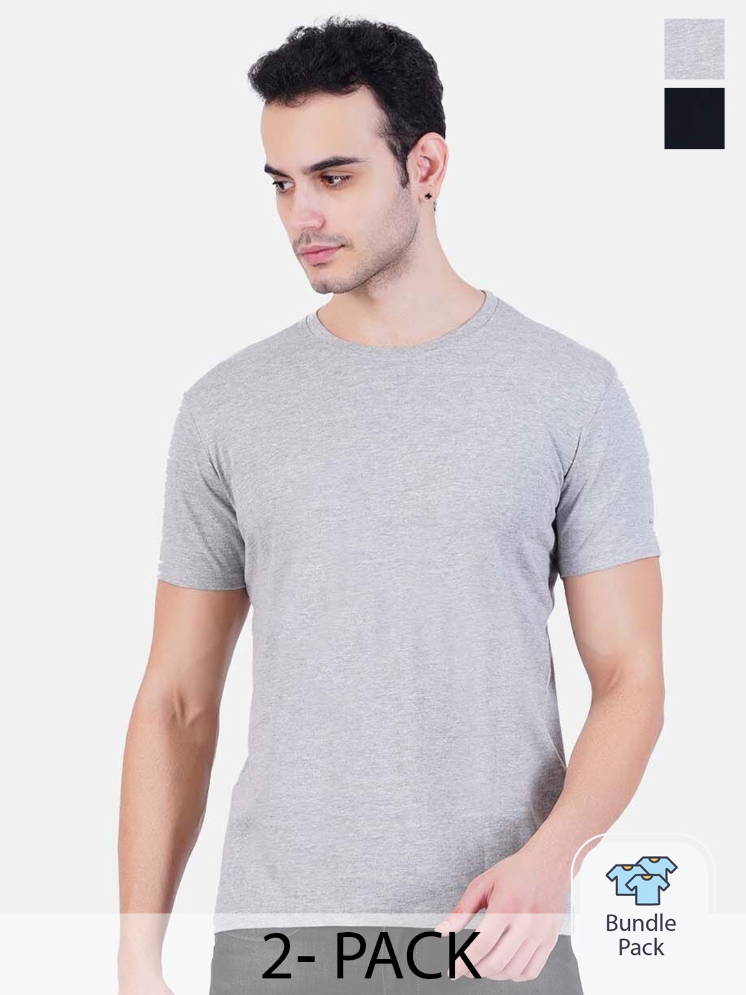 

AIR GARB Pack Of 2 Bio Finish Cotton Regular Fit T-Shirts, Grey
