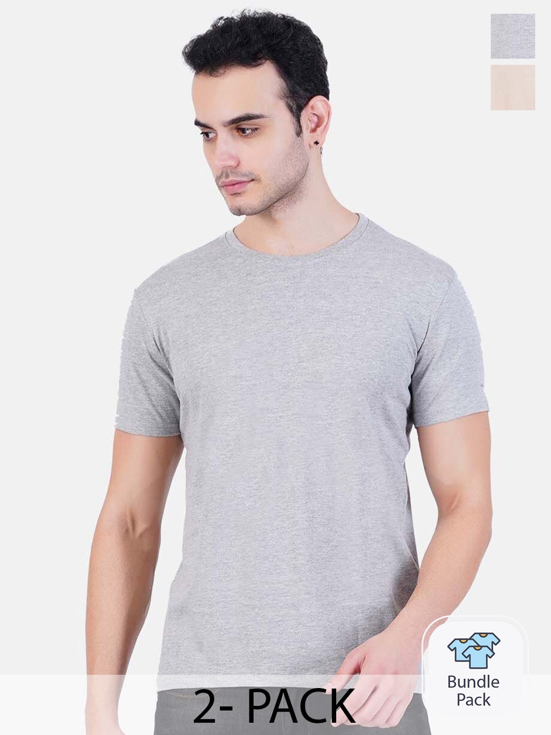 

AIR GARB Unisex Pack Of 2 Pure Cotton Round Neck Bio Finish T-shirt, Grey